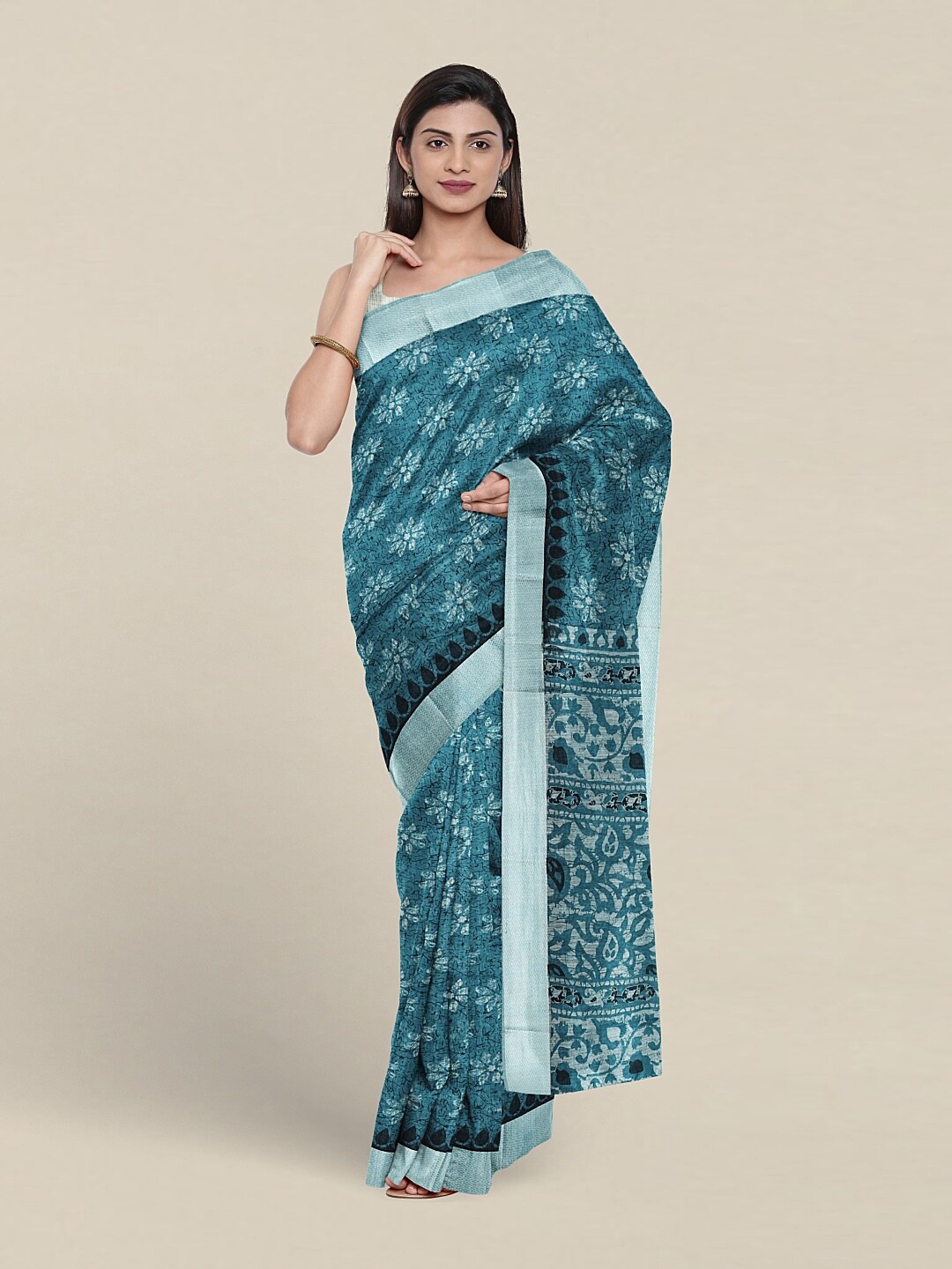 

Pothys Floral Printed Pure Cotton Saree, Blue