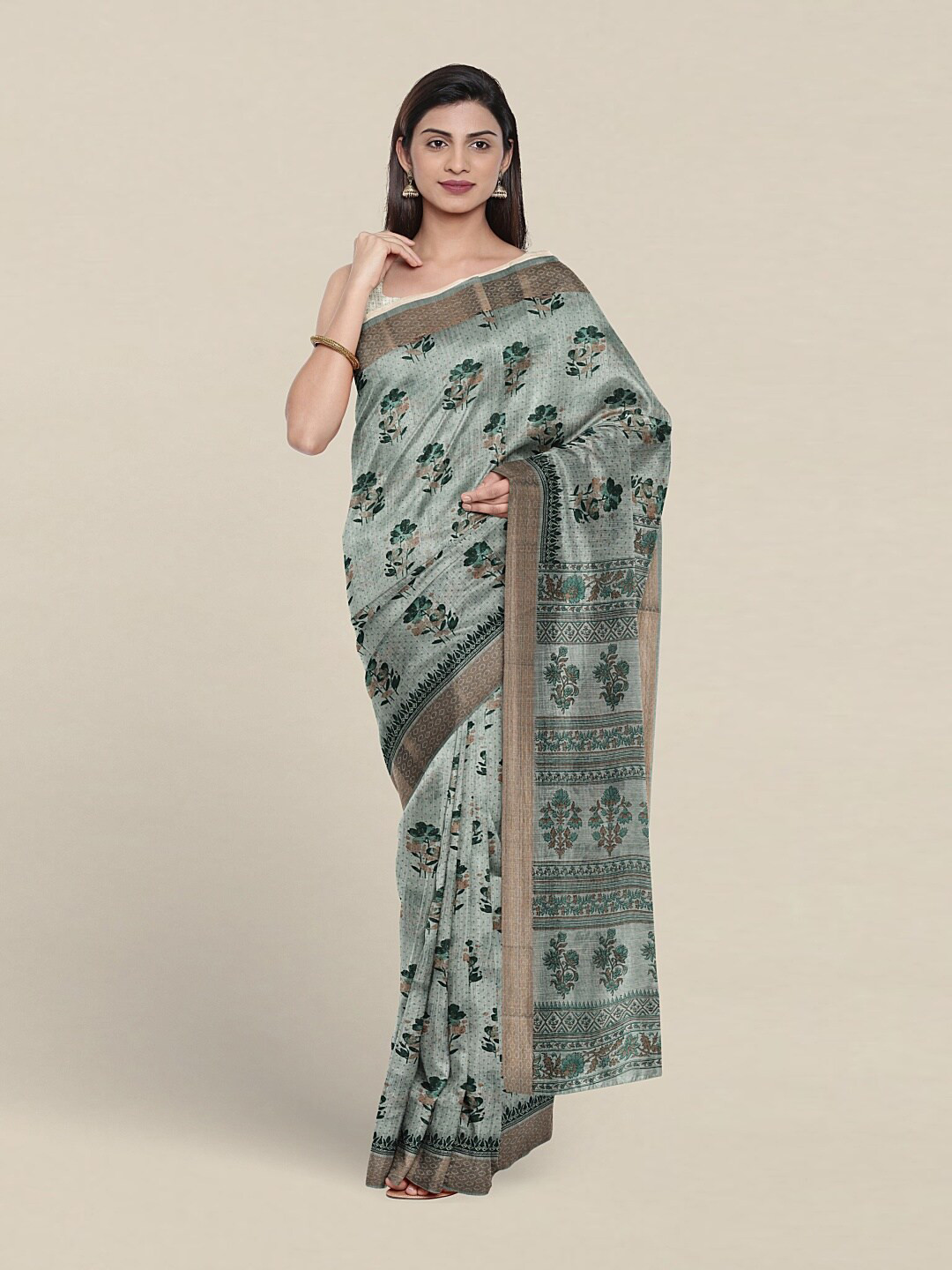 

Pothys Floral Zari Pure Cotton Saree, Green