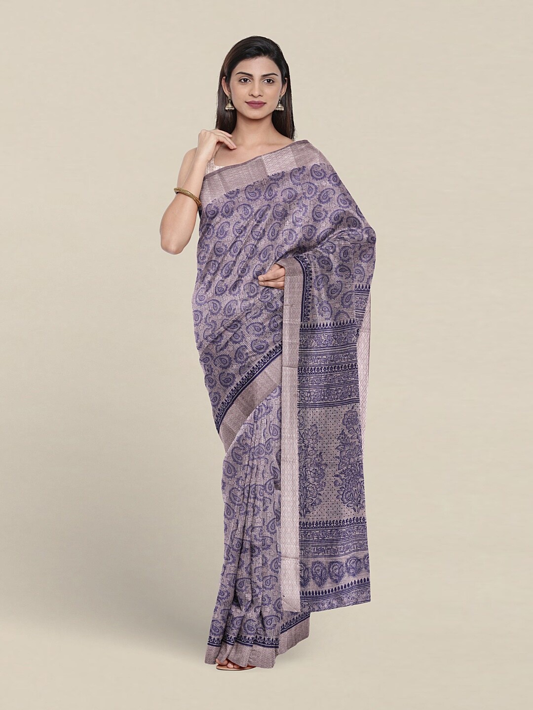 

Pothys Paisley Printed Pure Cotton Saree, Purple