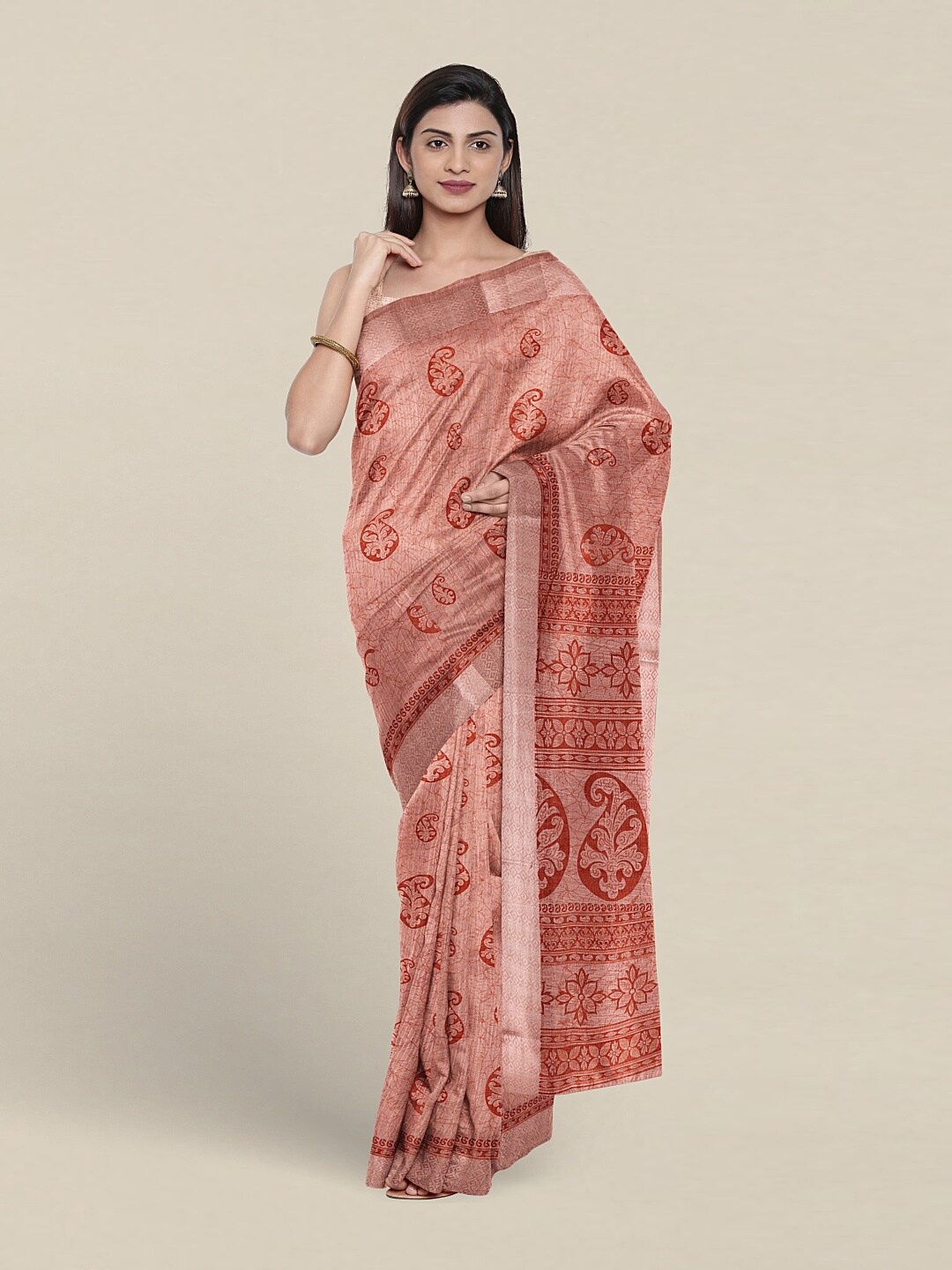 

Pothys Paisley Printed Zari Pure Cotton Saree, Mauve