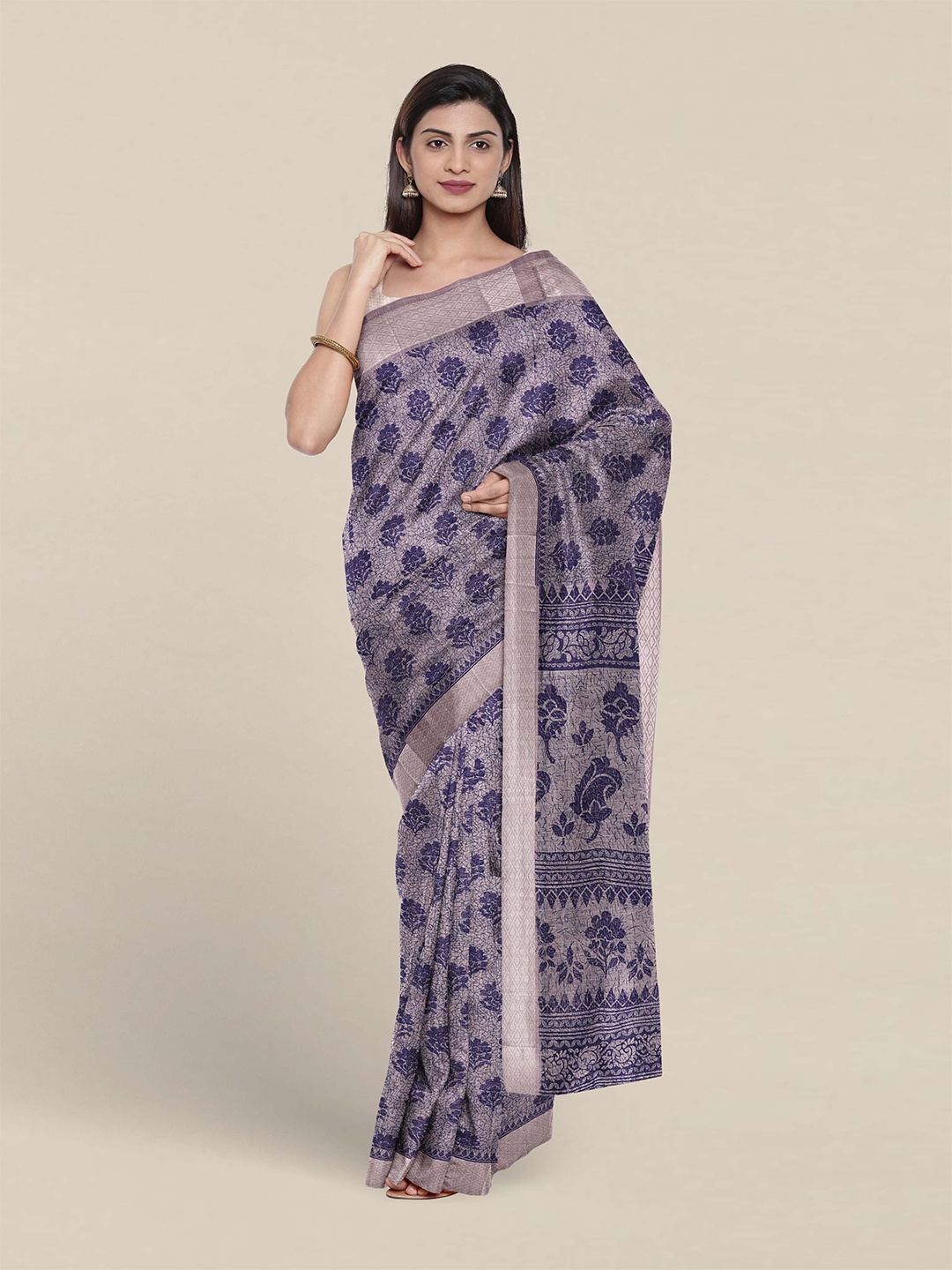 

Pothys Ethnic Motifs Printed Pure Cotton Saree, Blue