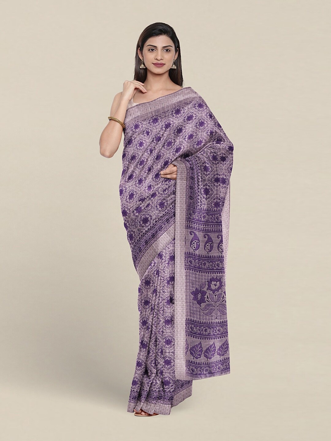 

Pothys Floral Printed Pure Cotton Saree, Violet