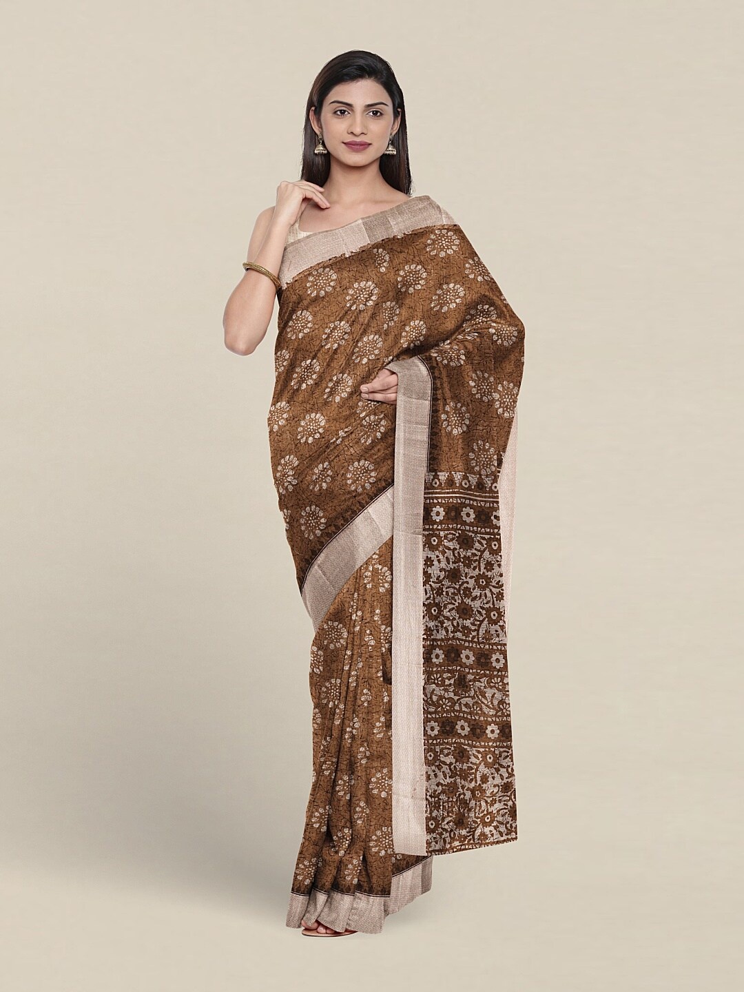 

Pothys Ethnic Motifs Printed Pure Cotton Saree, Brown