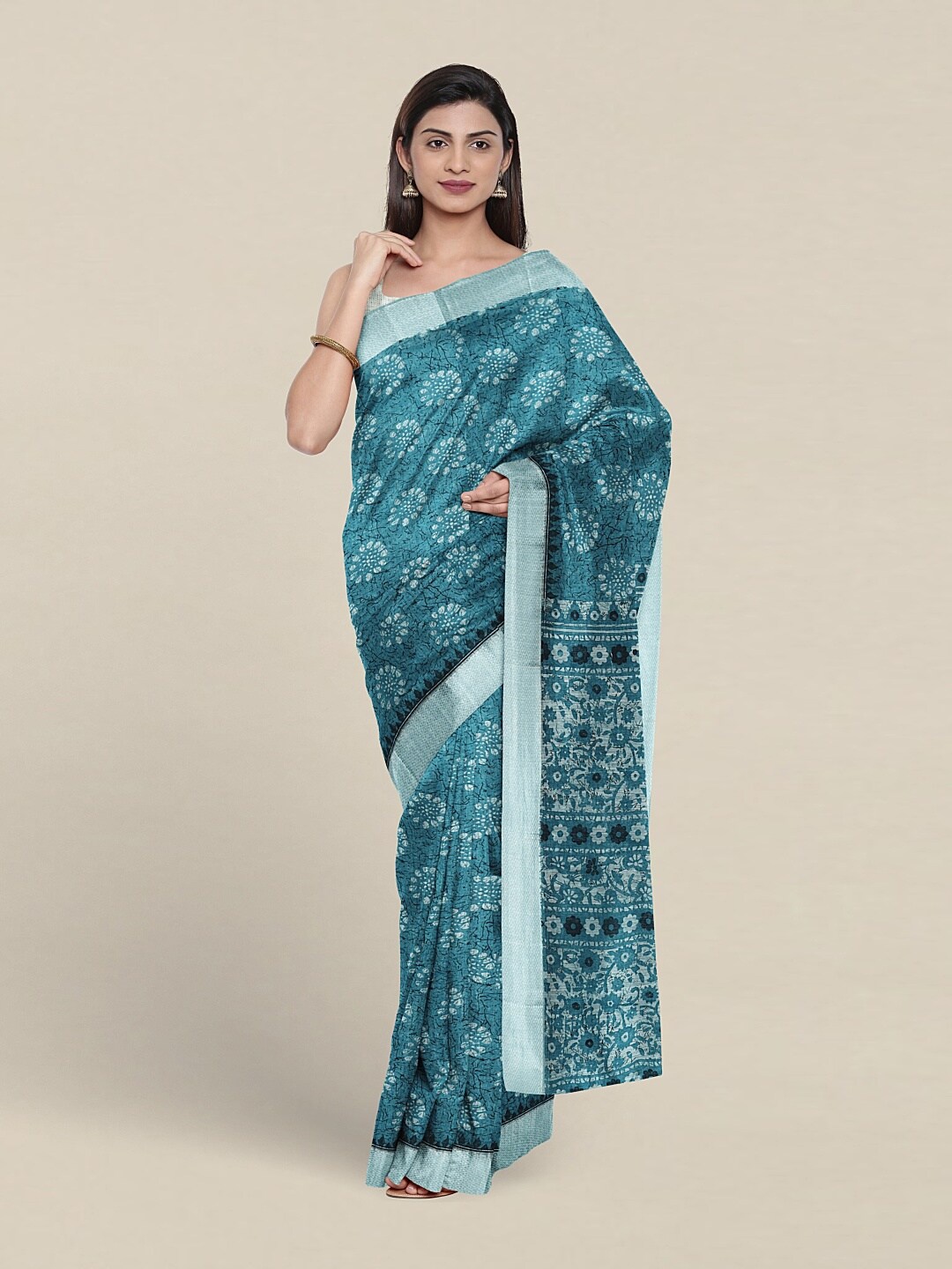 

Pothys Floral Printed Zari Pure Cotton Saree, Blue