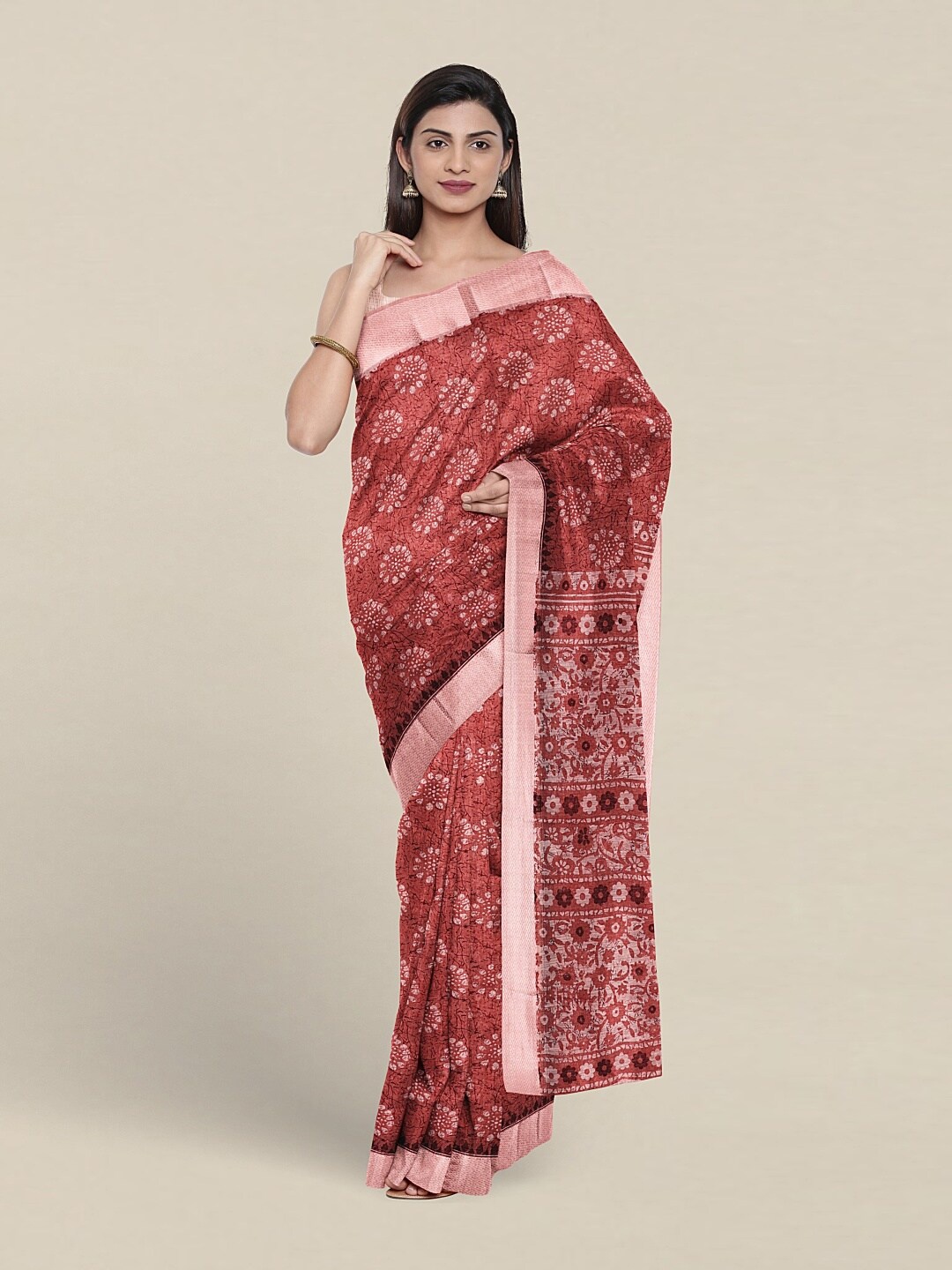 

Pothys Floral Printed Pure Cotton Saree, Maroon