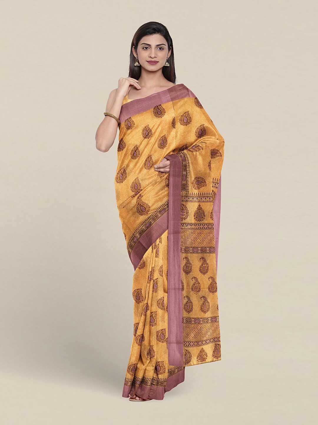 

Pothys Paisley Printed Pure Cotton Saree, Mustard