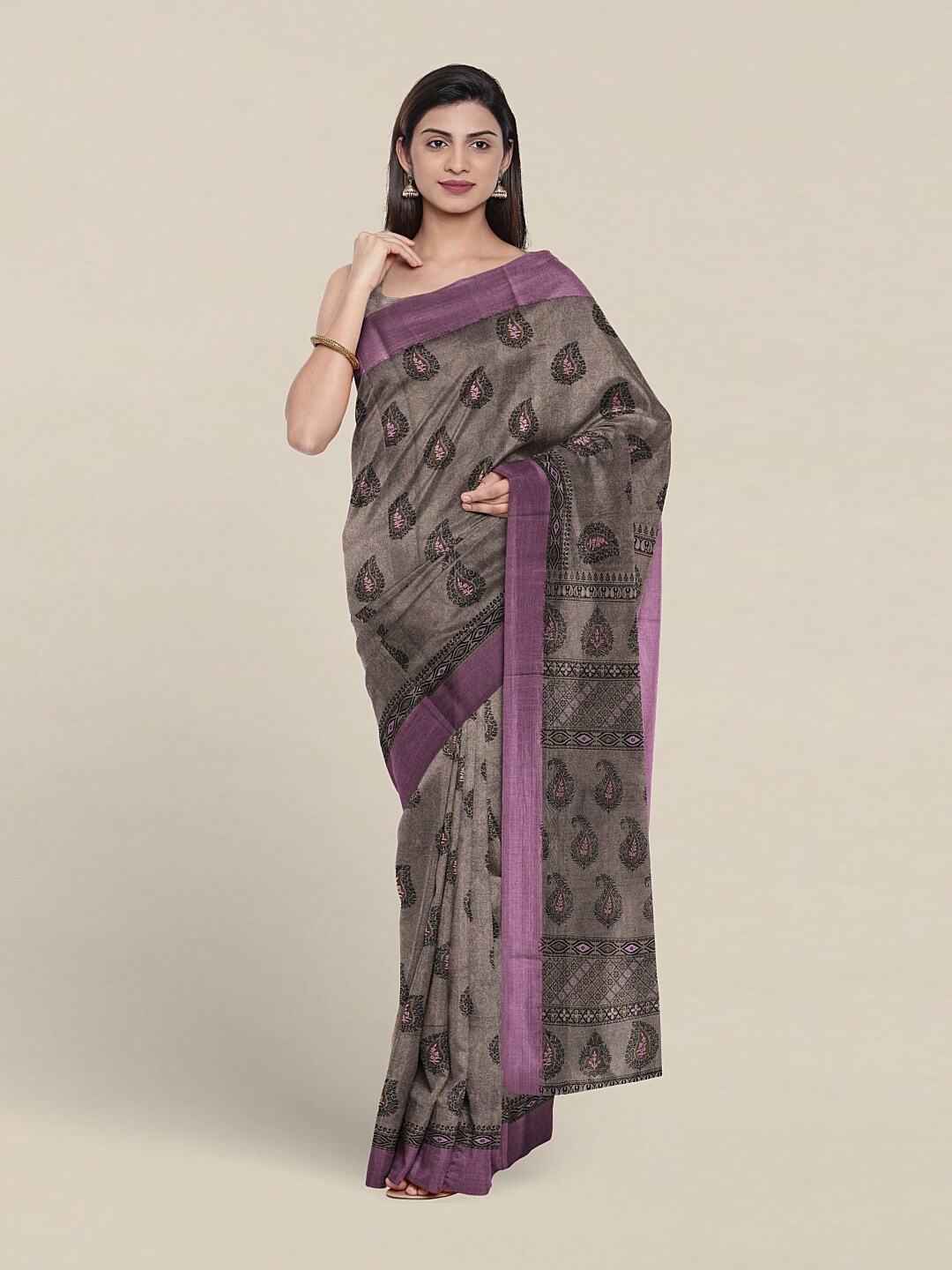 

Pothys Paisley Printed Pure Cotton Saree, Beige