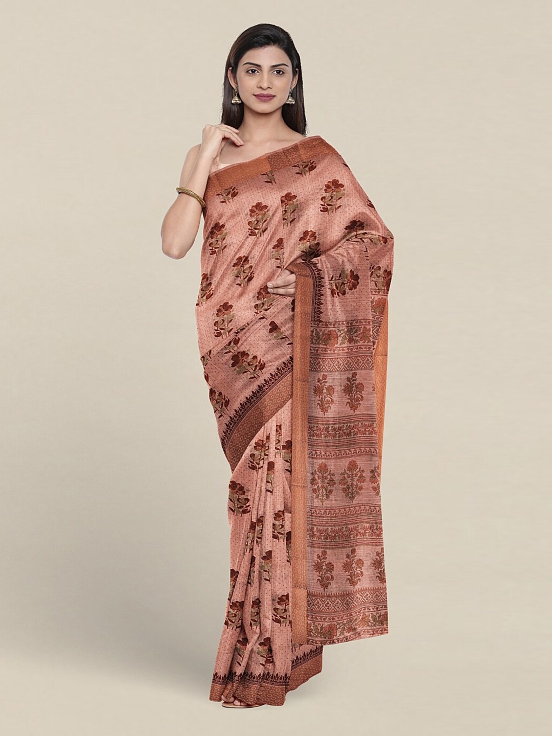 

Pothys Floral Printed Pure Cotton Saree, Brown