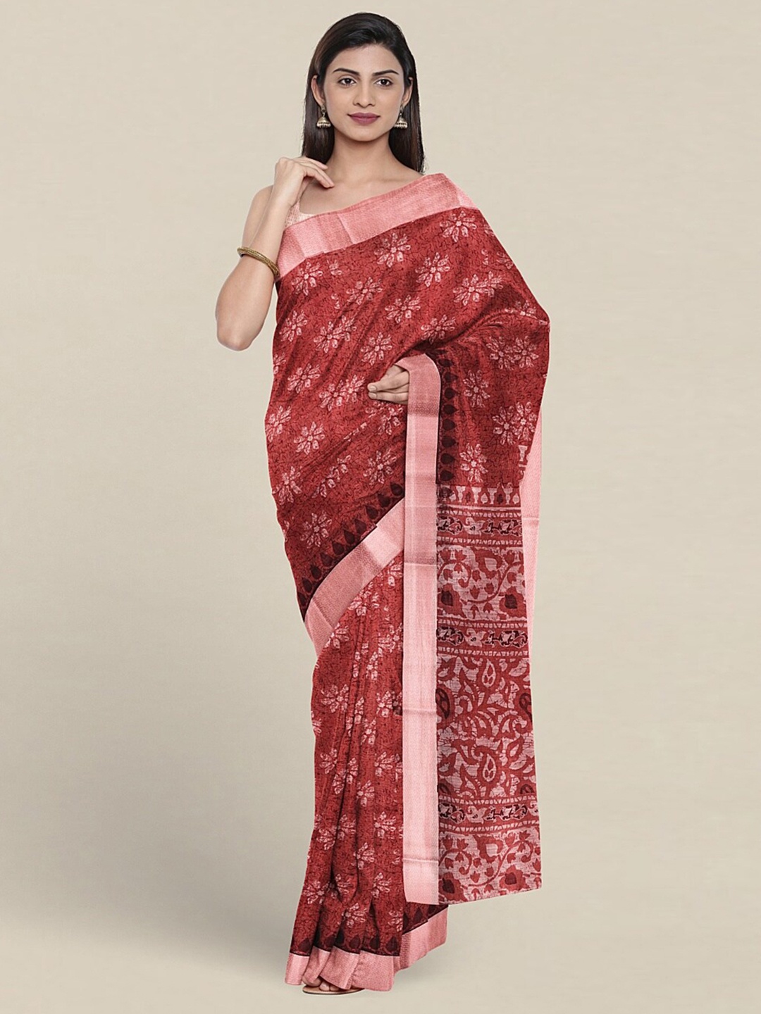 

Pothys Floral Zari Pure Cotton Saree, Maroon