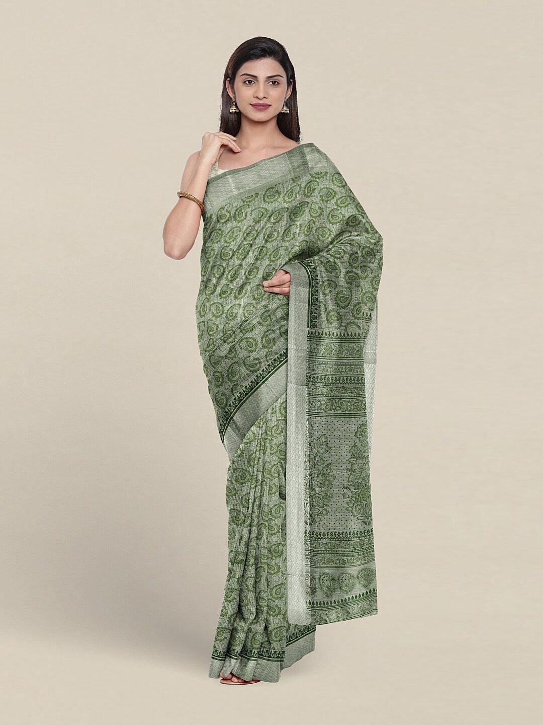 

Pothys Paisley Printed Pure Cotton Saree, Green