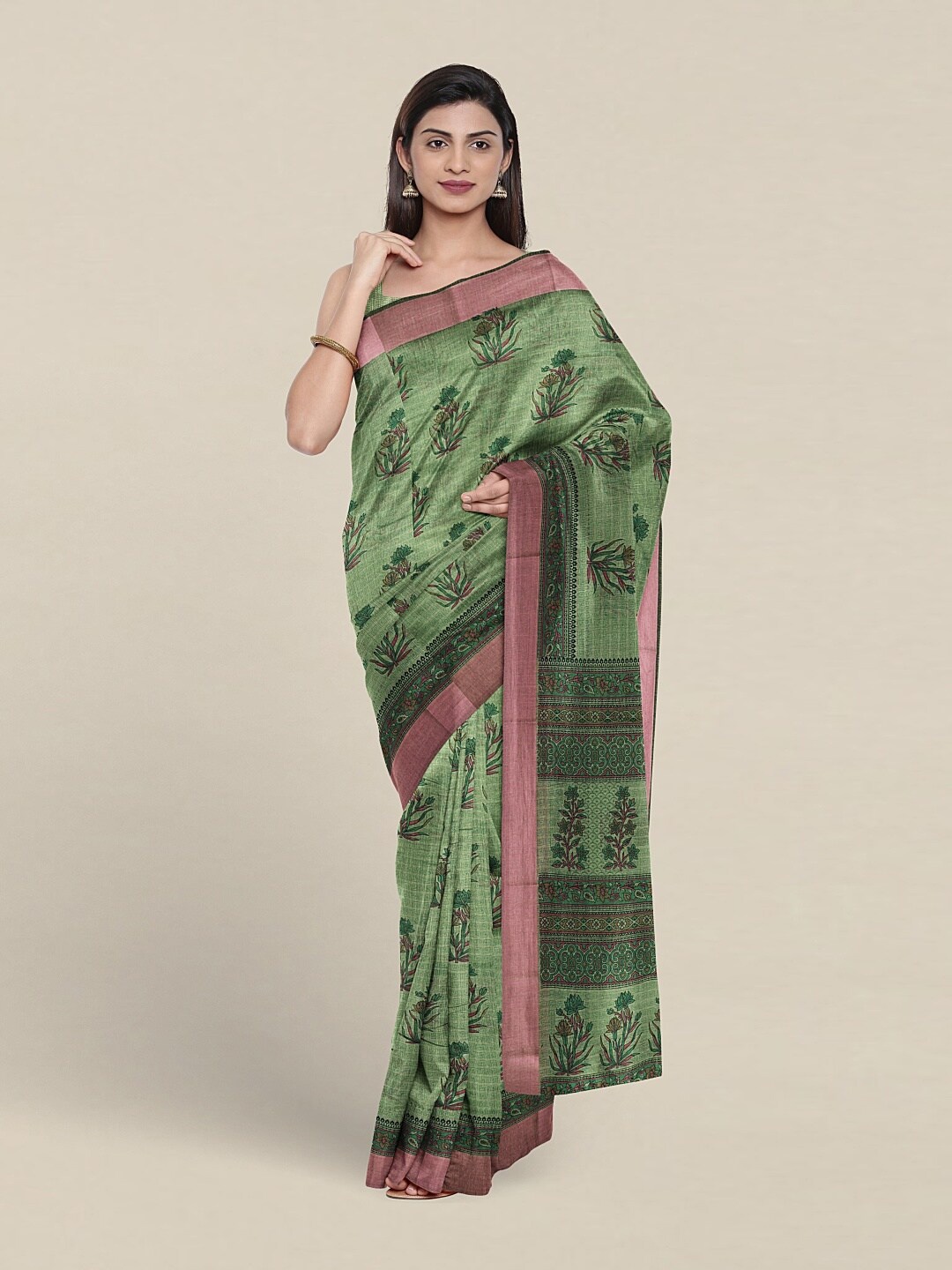 

Pothys Floral Printed Pure Cotton Saree, Green