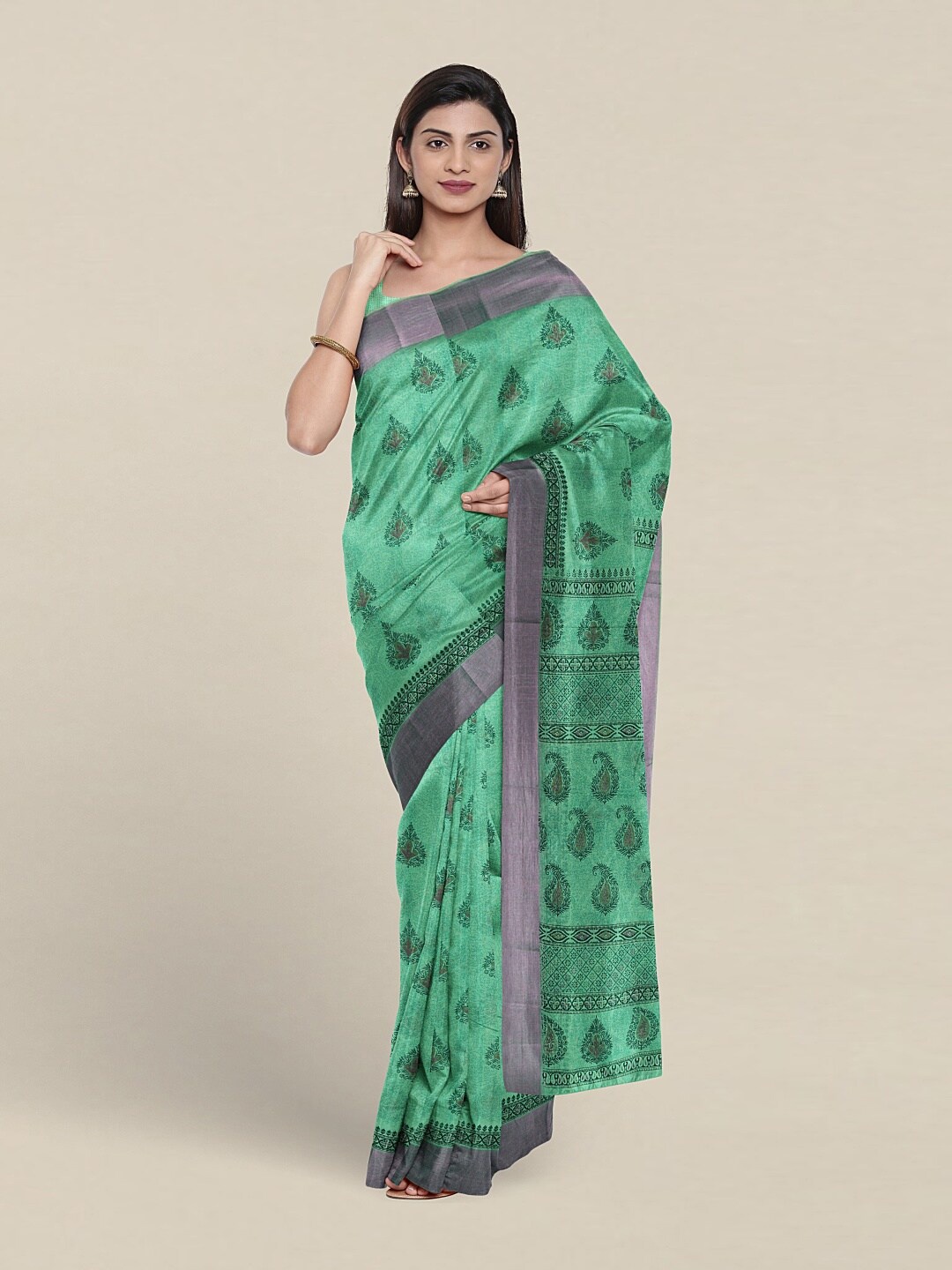

Pothys Paisley Printed Pure Cotton Saree, Green