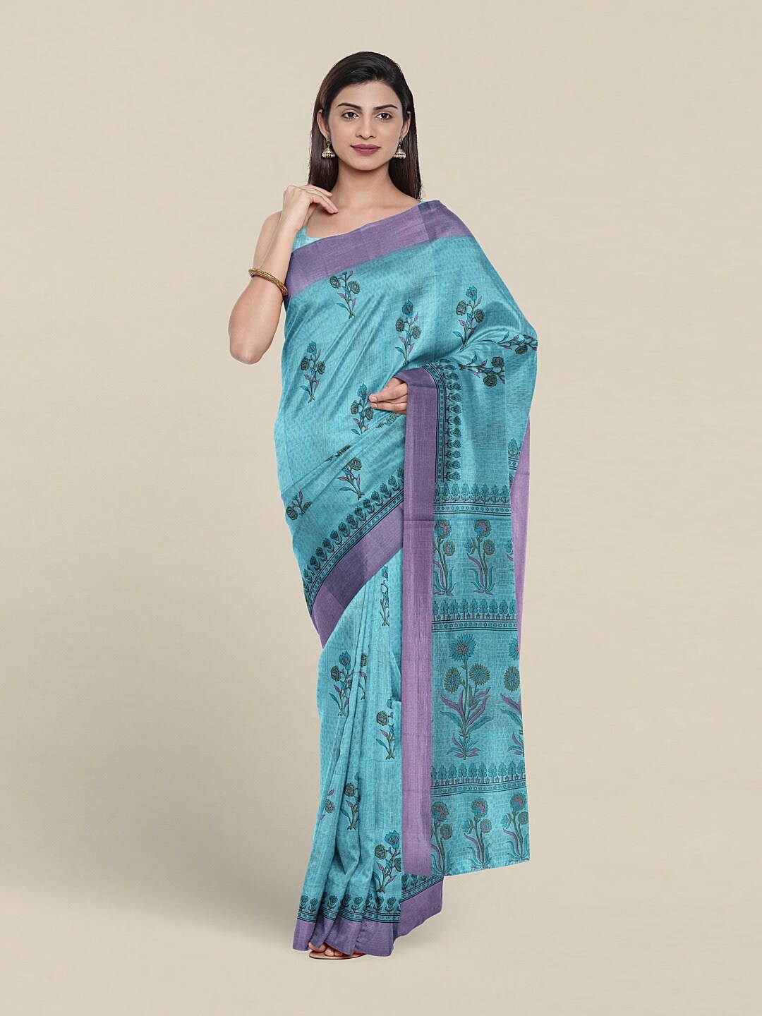 

Pothys Floral Printed Zari Pure Cotton Saree, Blue