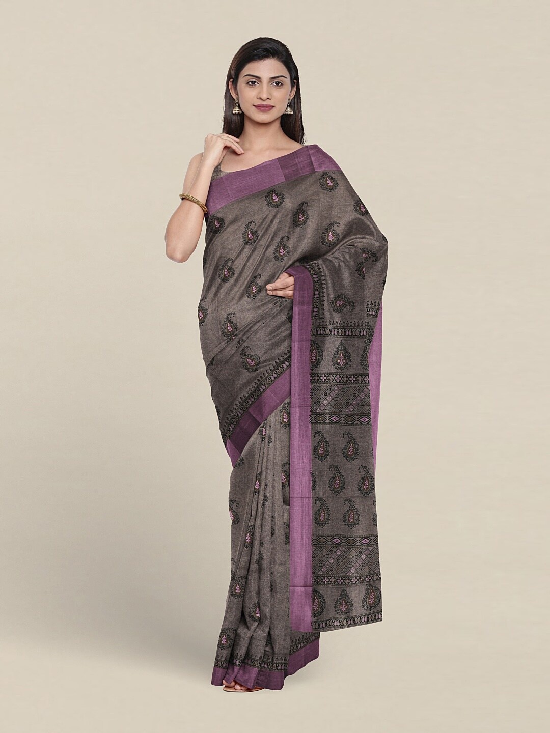 

Pothys Paisley Printed Pure Cotton Saree, Grey