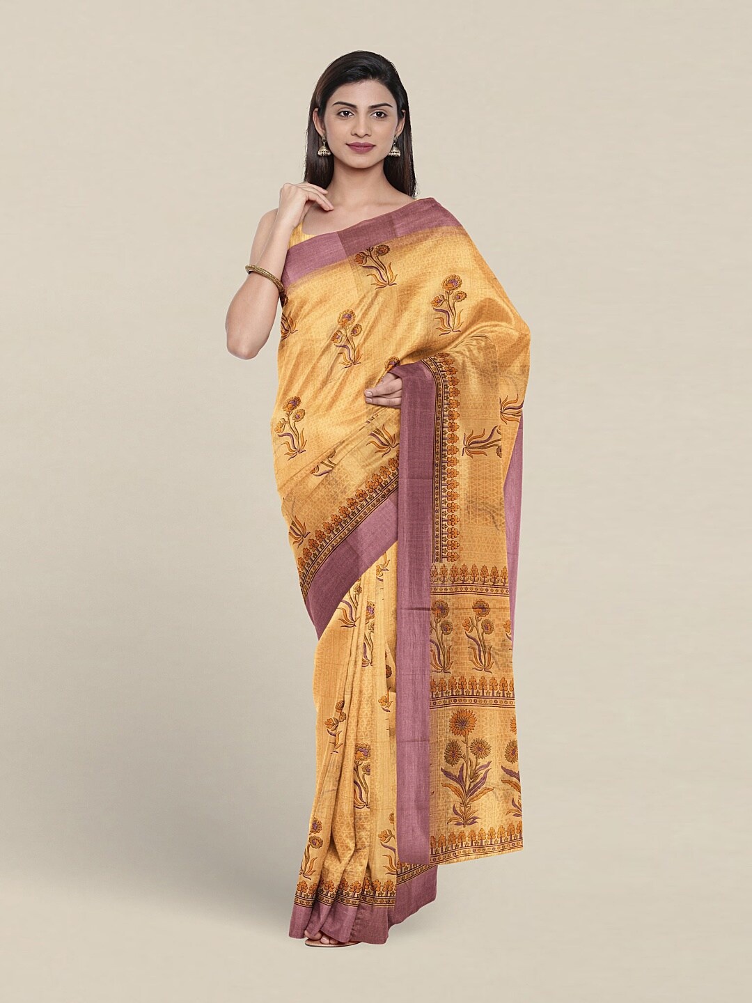 

Pothys Floral Printed Pure Cotton Saree, Mustard