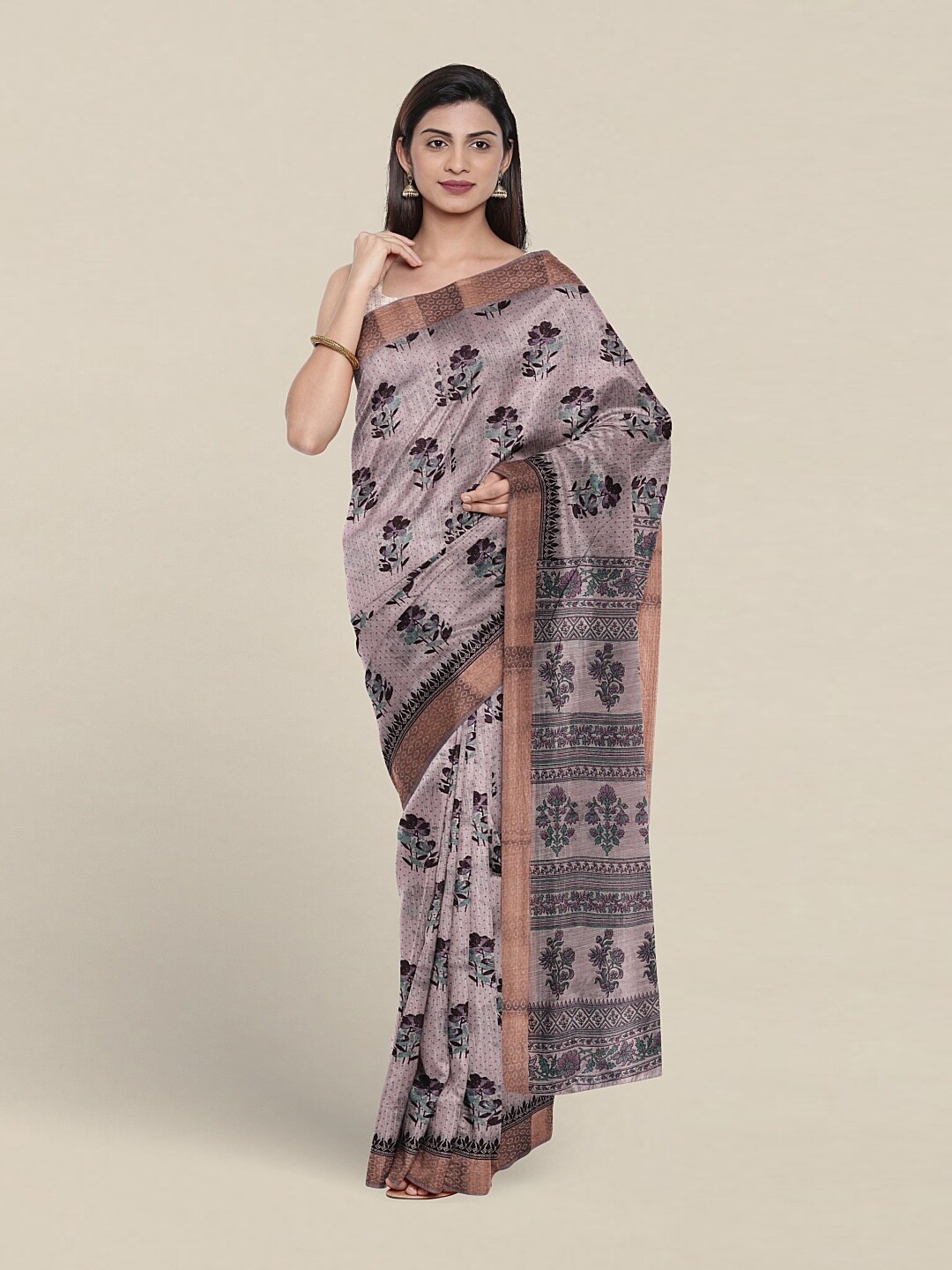 

Pothys Floral Printed Pure Cotton Saree, Lavender