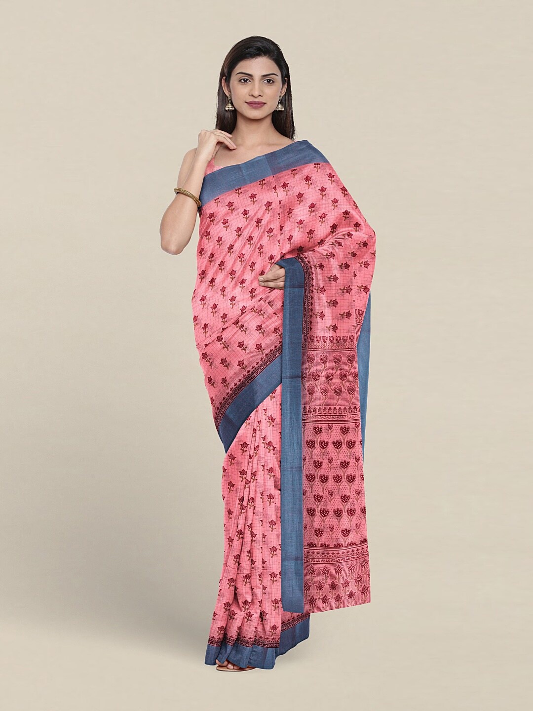 

Pothys Floral Printed Pure Cotton Saree, Pink