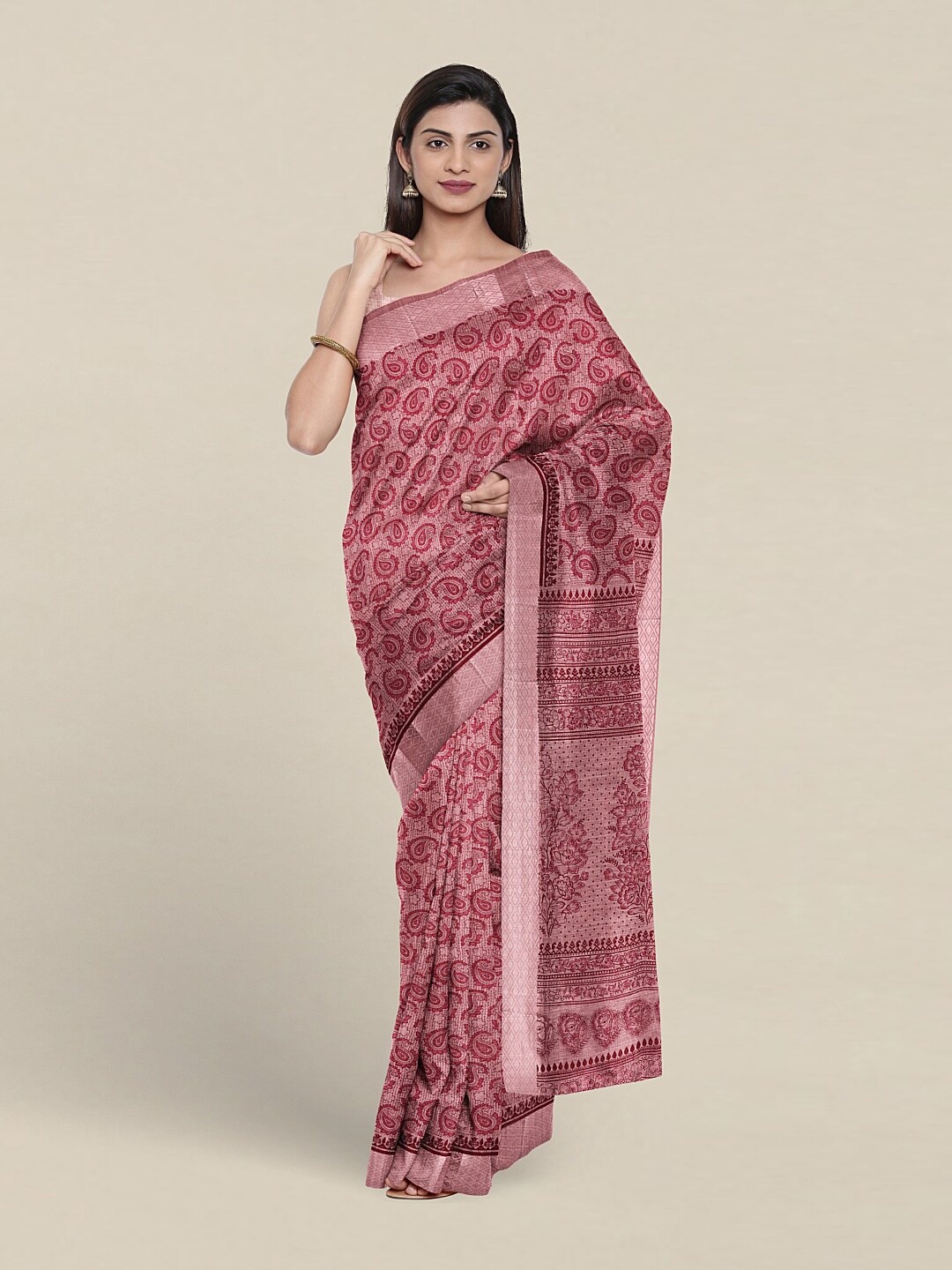 

Pothys Paisley Printed Pure Cotton Saree, Pink