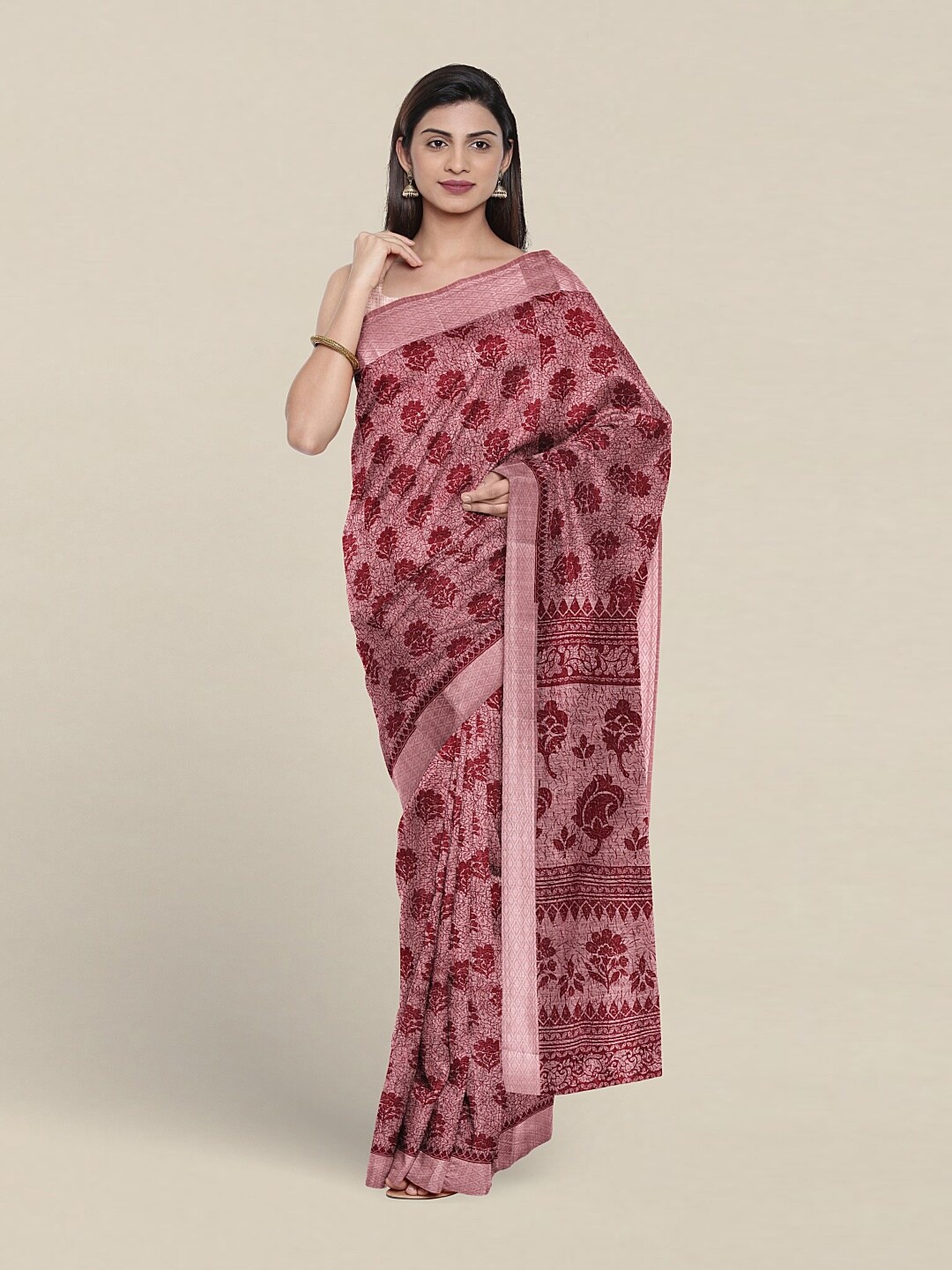 

Pothys Floral Printed Pure Cotton Saree, Pink
