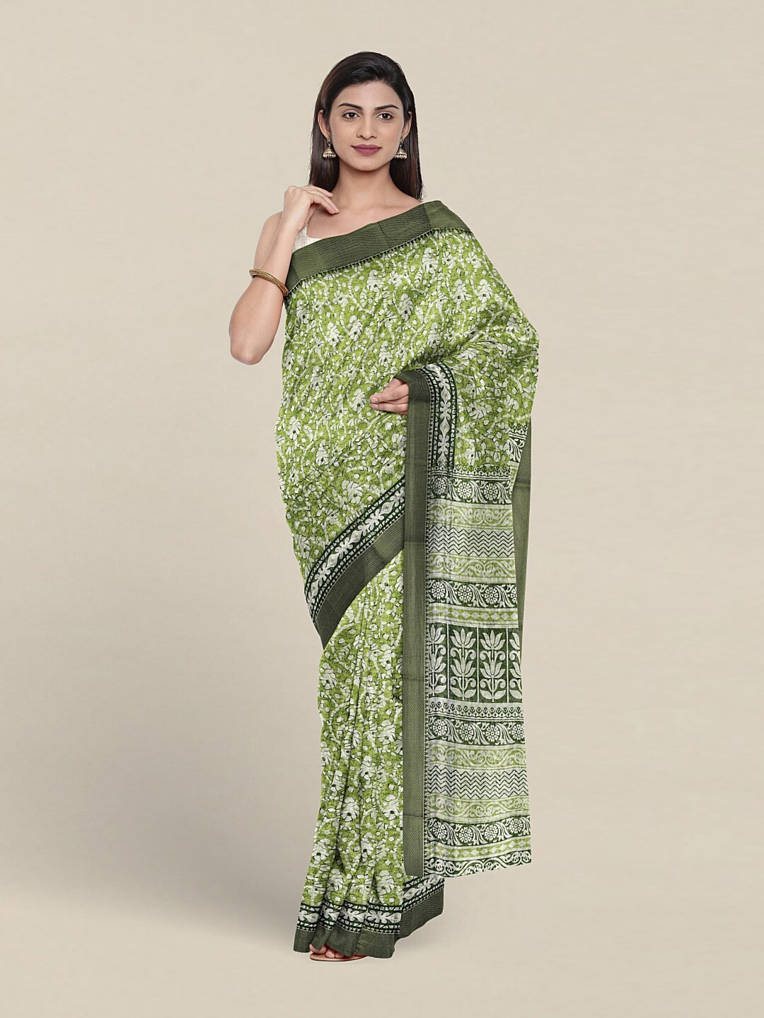 

Pothys Floral Printed Pure Cotton Saree, Green