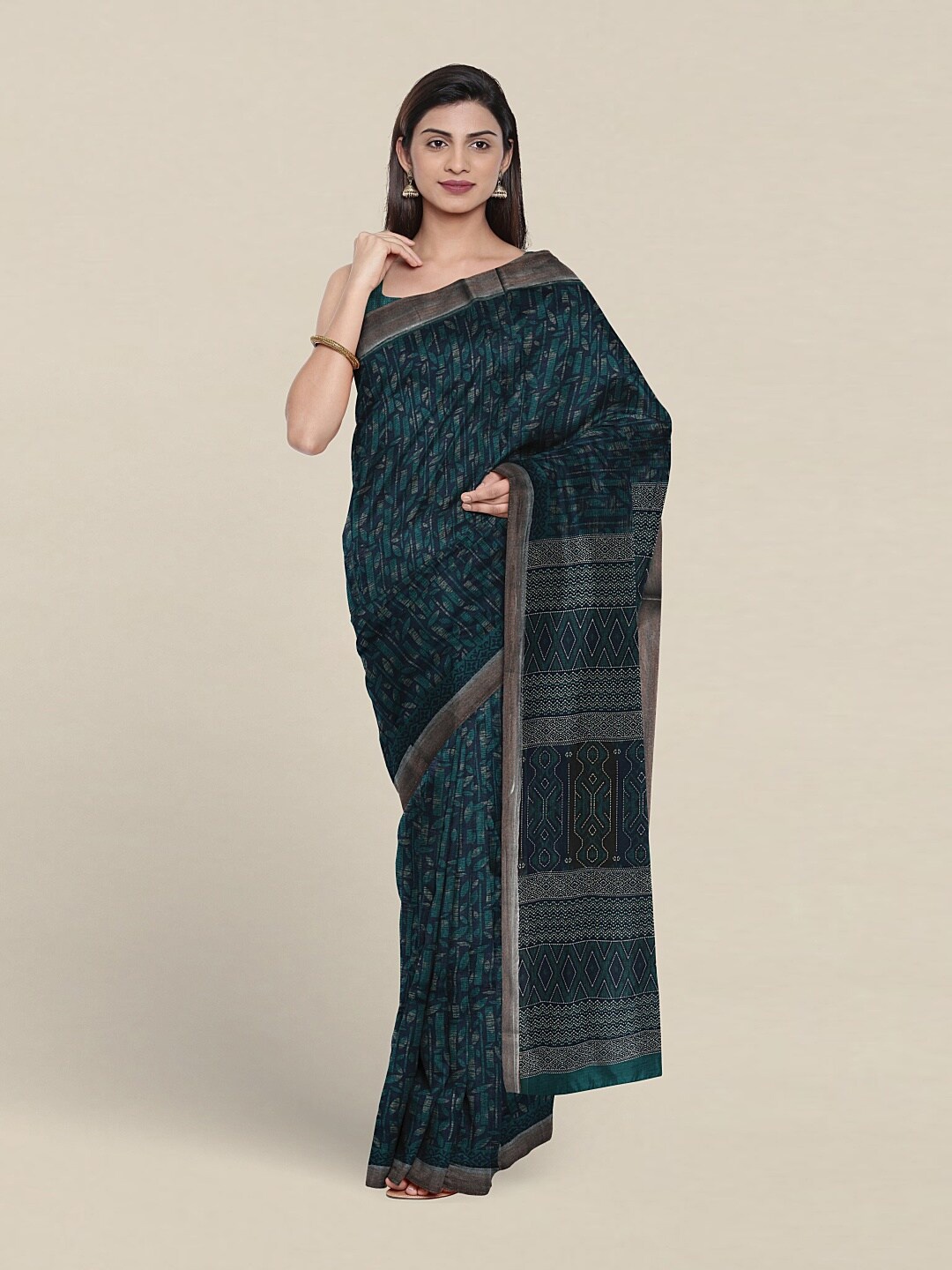 

Pothys Geometric Printed Pure Cotton Saree, Blue