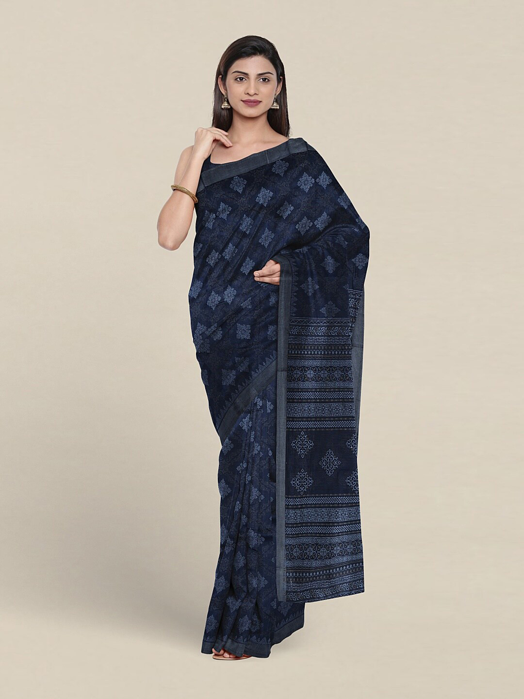 

Pothys Ethnic Motifs Printed Pure Cotton Saree, Blue