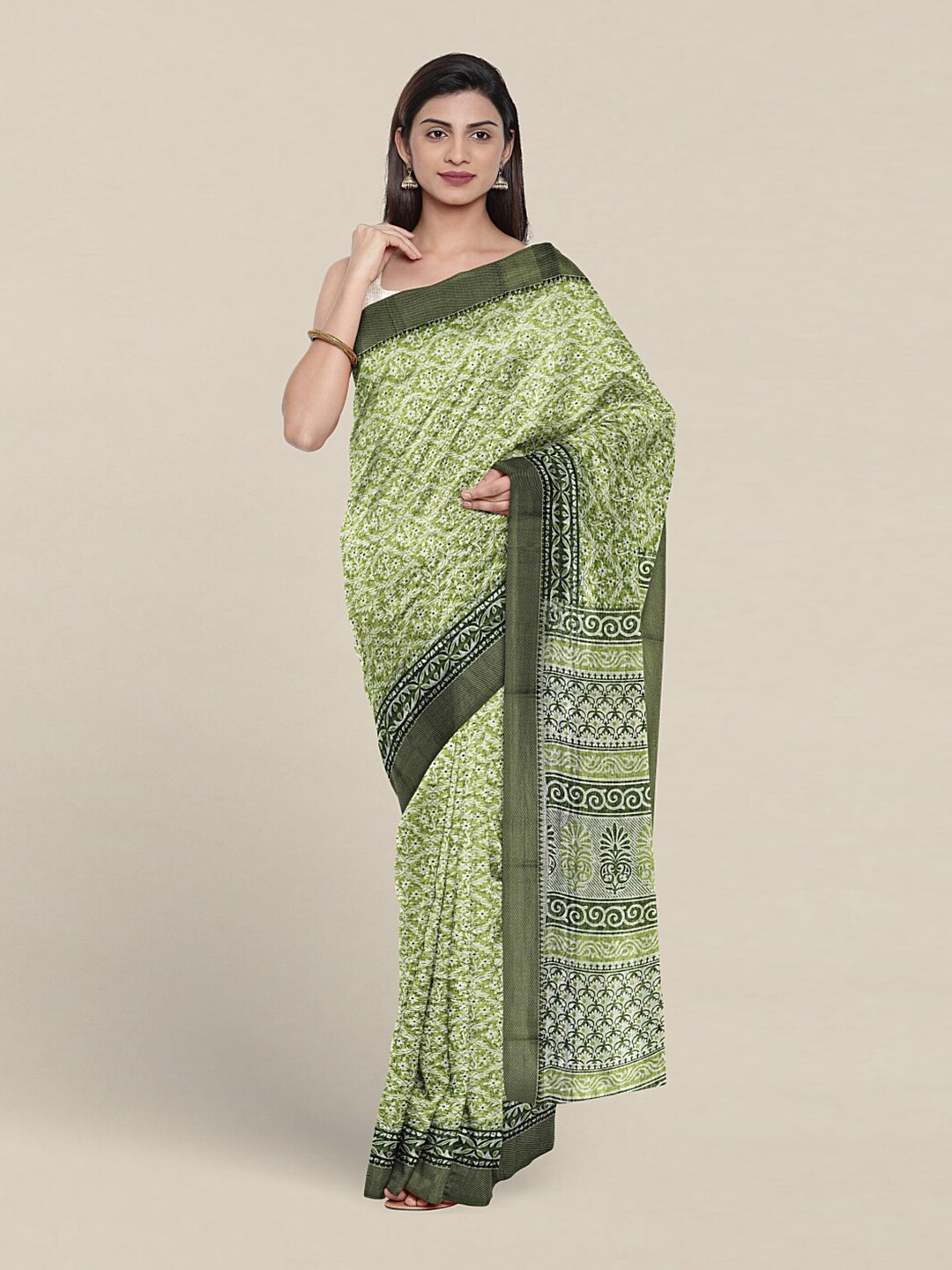 

Pothys Floral Printed Pure Cotton Saree, Green
