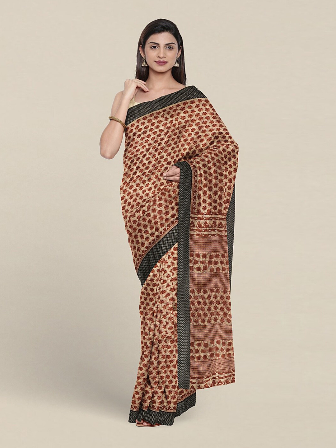 

Pothys Floral Printed Pure Cotton Saree, Brown