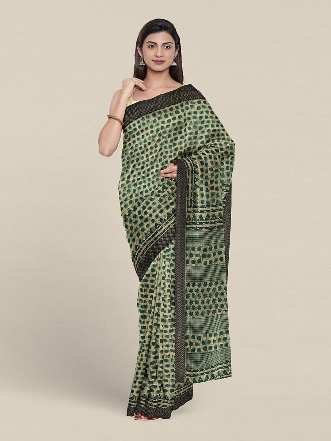 

Pothys Floral Printed Pure Cotton Saree, Green