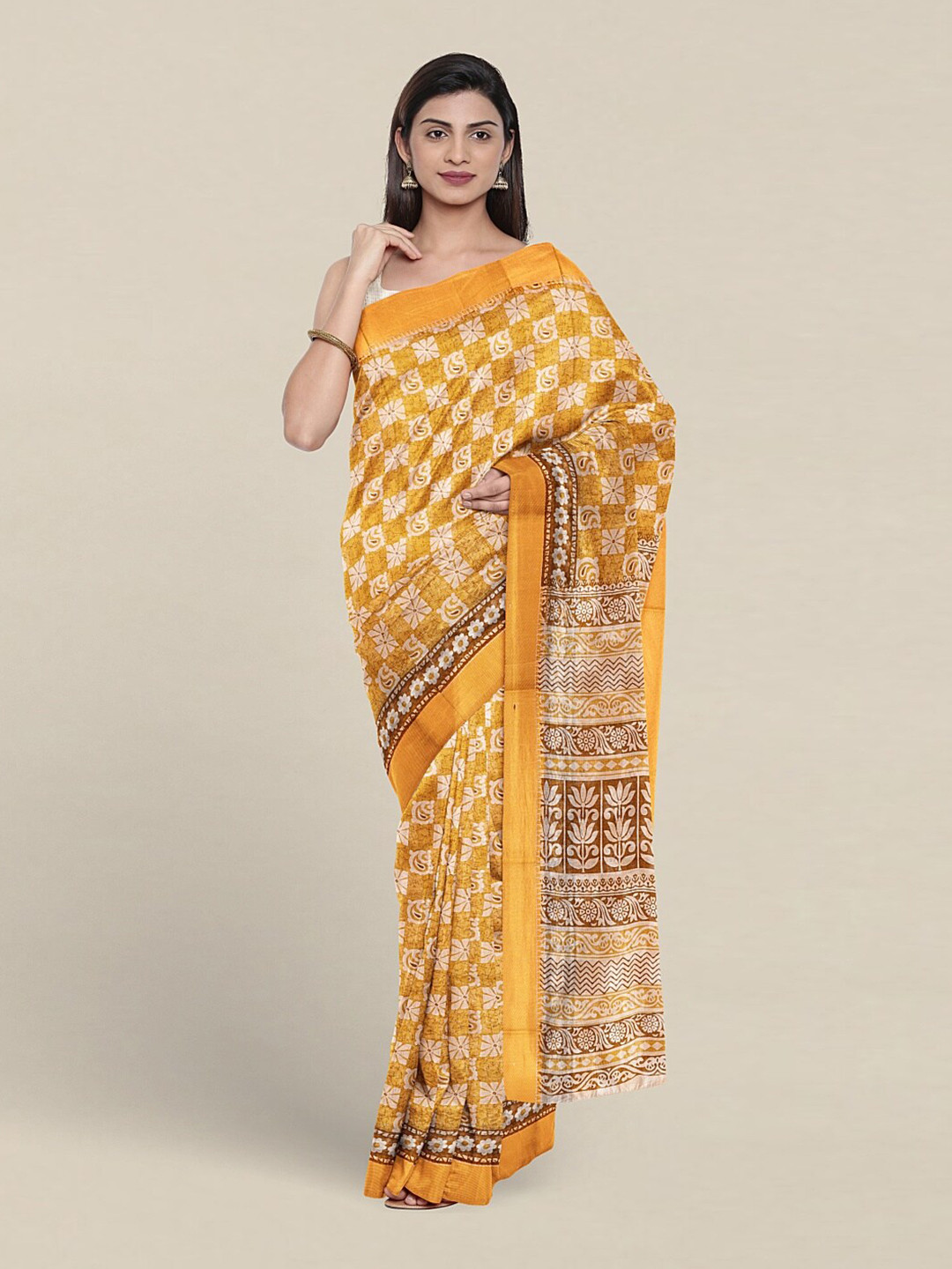 

Pothys Paisley Printed Pure Cotton Saree, Yellow