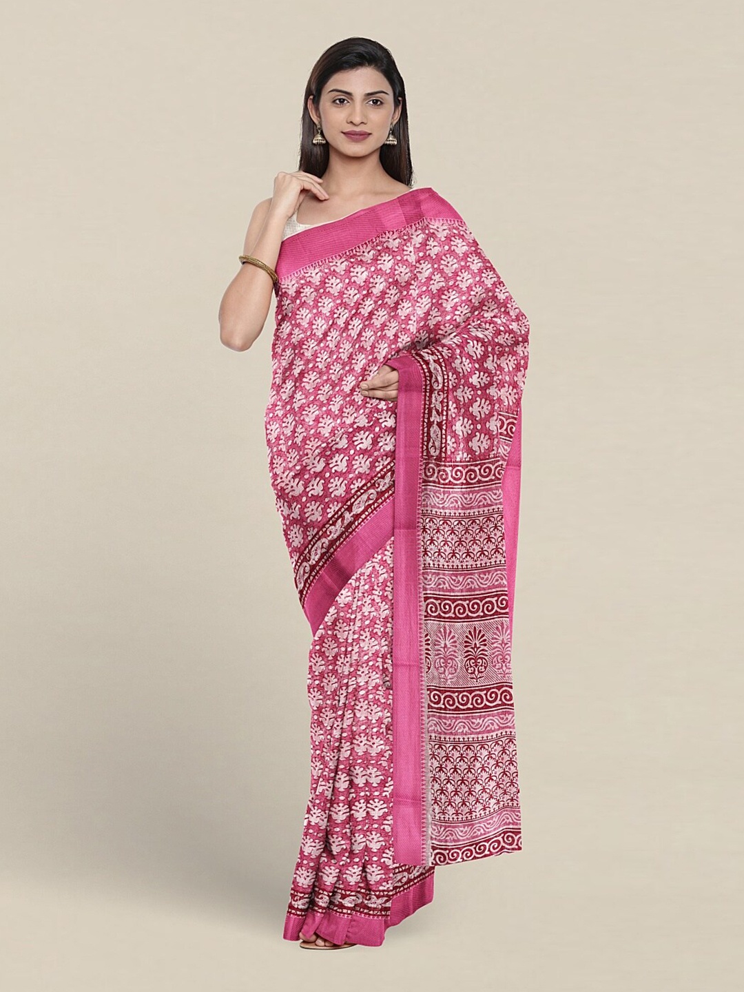 

Pothys Ethnic Motif Pure Cotton Saree With Blouse Piece, Pink