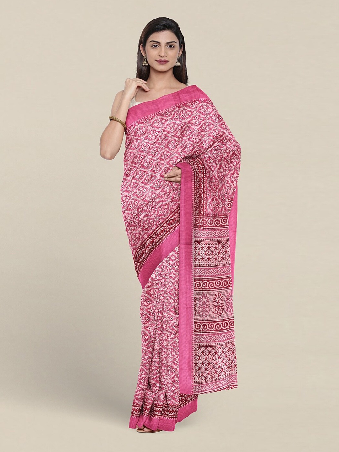 

Pothys Ethnic Motifs Printed Pure Cotton Saree, Pink