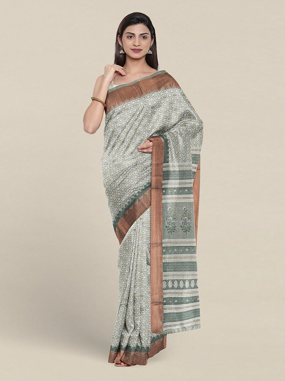 

Pothys Ethnic Motifs Printed Pure Cotton Saree, Green