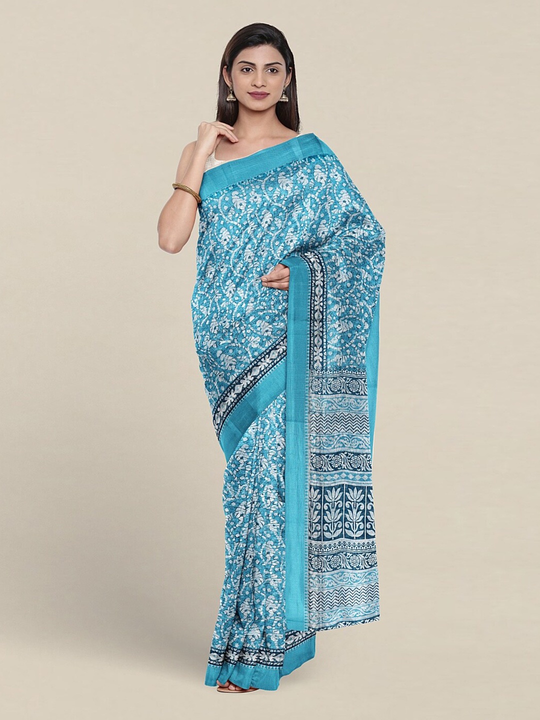 

Pothys Floral Printed Pure Cotton Saree, Blue