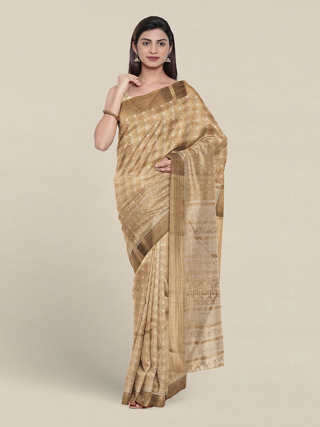 

Pothys Ethnic Motifs Printed Pure Cotton Saree, Gold
