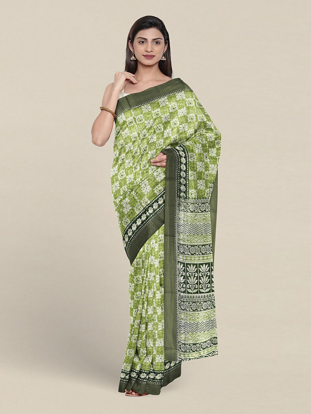 

Pothys Paisley Pure Cotton Saree With Blouse Piece, Green
