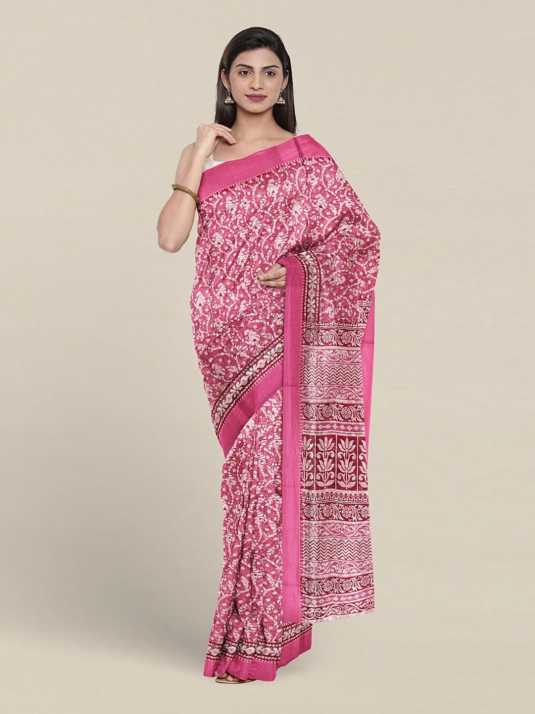 

Pothys Floral Printed Pure Cotton Saree, Pink