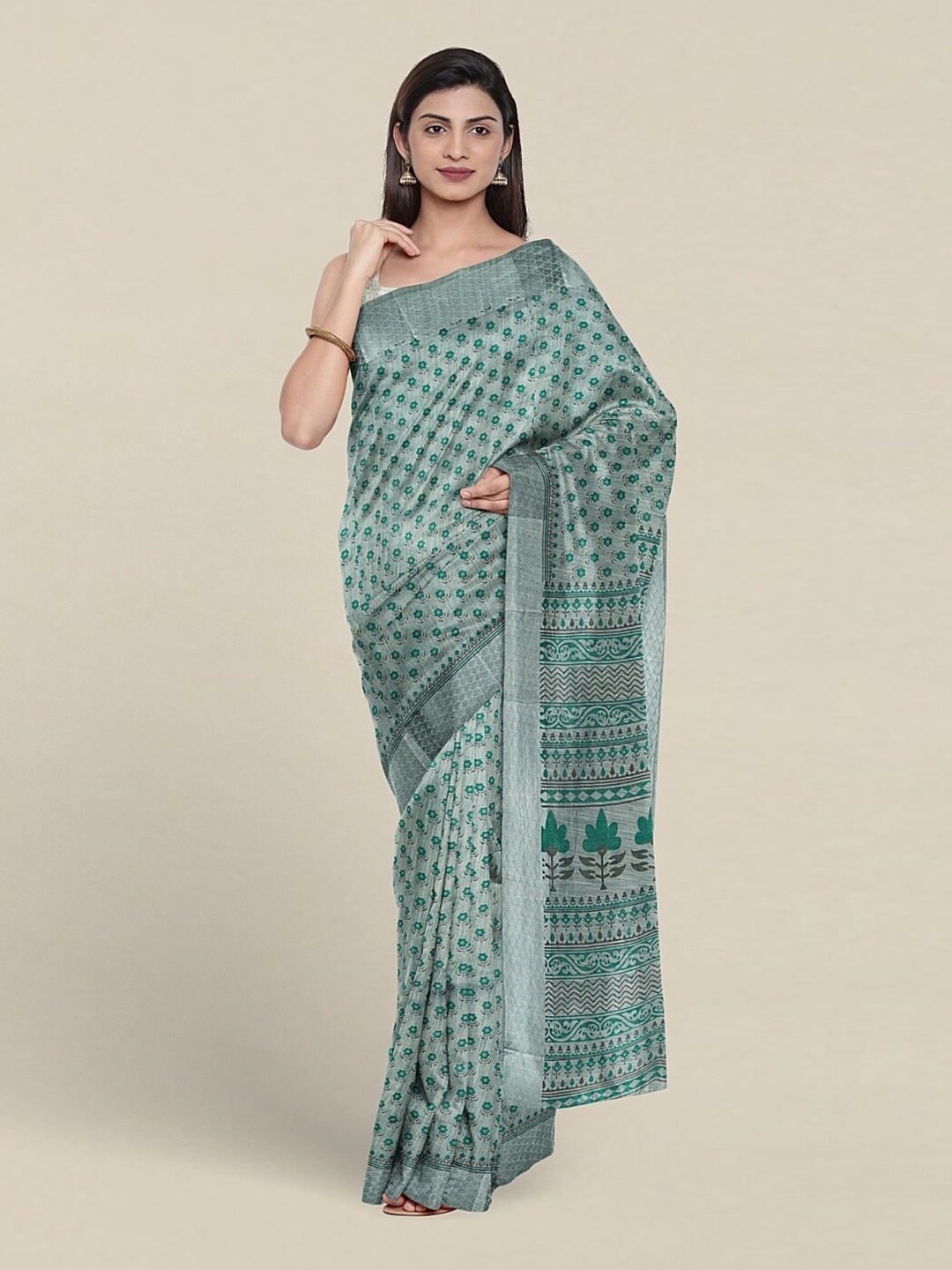 

Pothys Floral Printed Pure Cotton Saree, Green