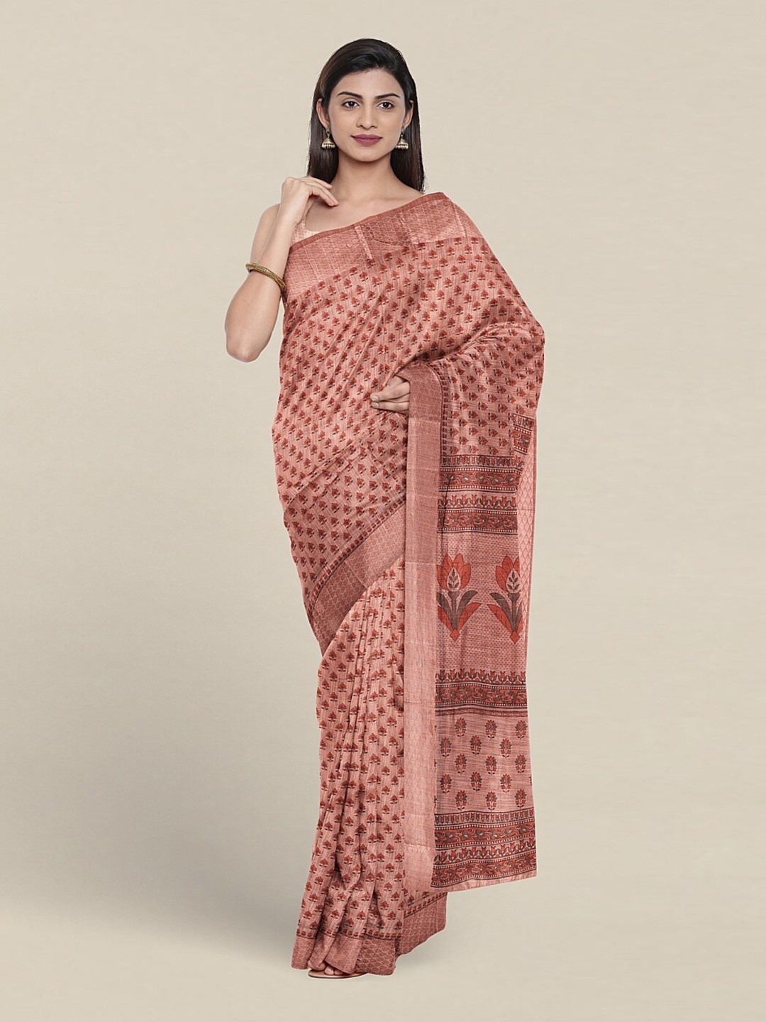 

Pothys Ethnic Printed Zari Pure Cotton Saree, Peach