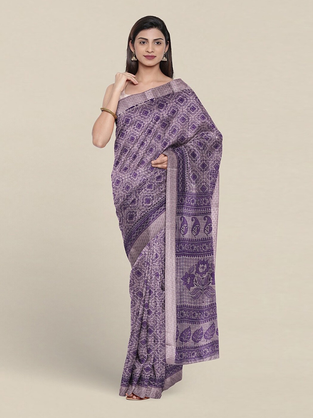 

Pothys Ethnic Motif Printed Pure Cotton Saree, Lavender