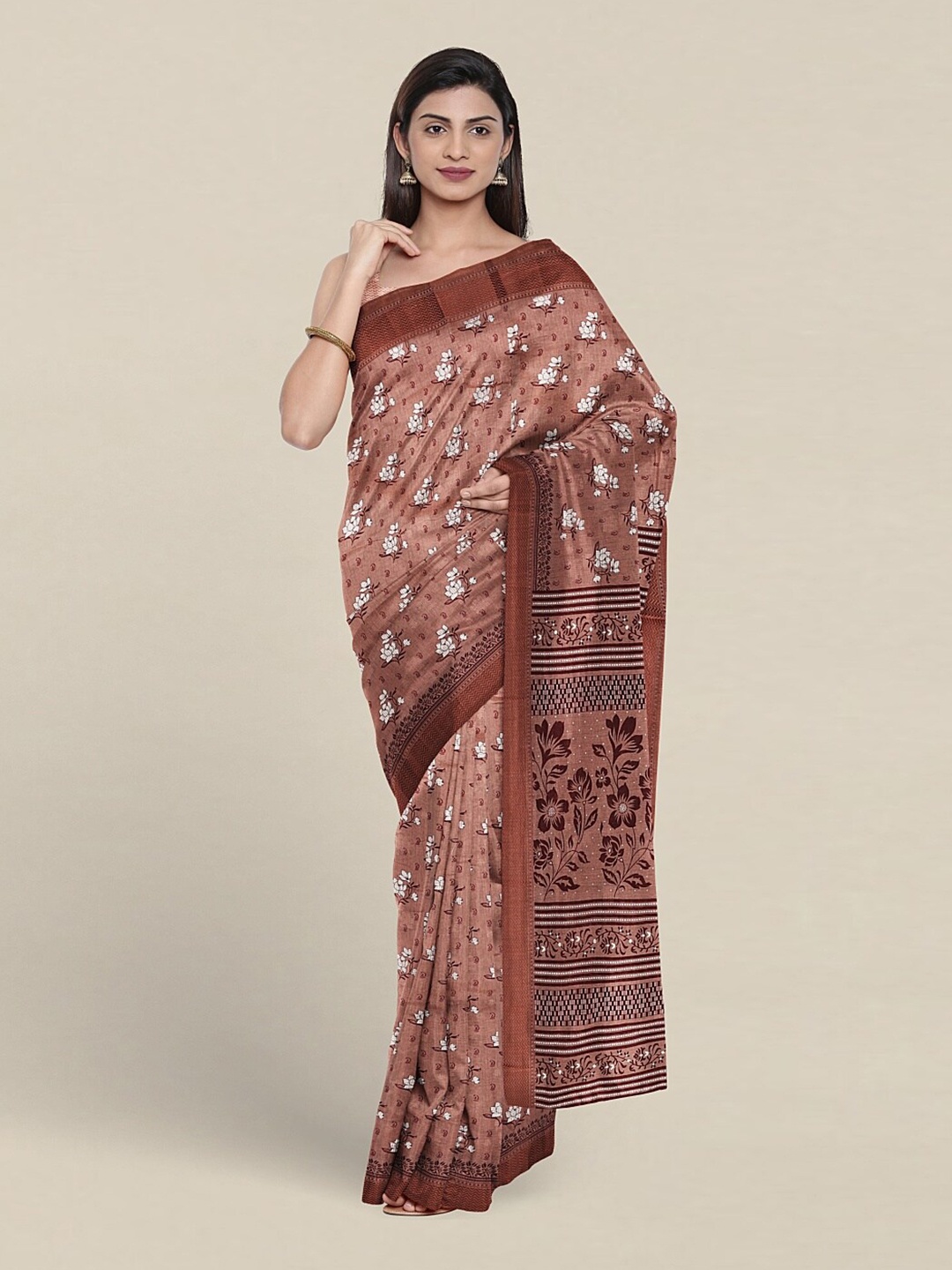 

Pothys Ethnic Motifs Printed Pure Cotton Saree, Brown