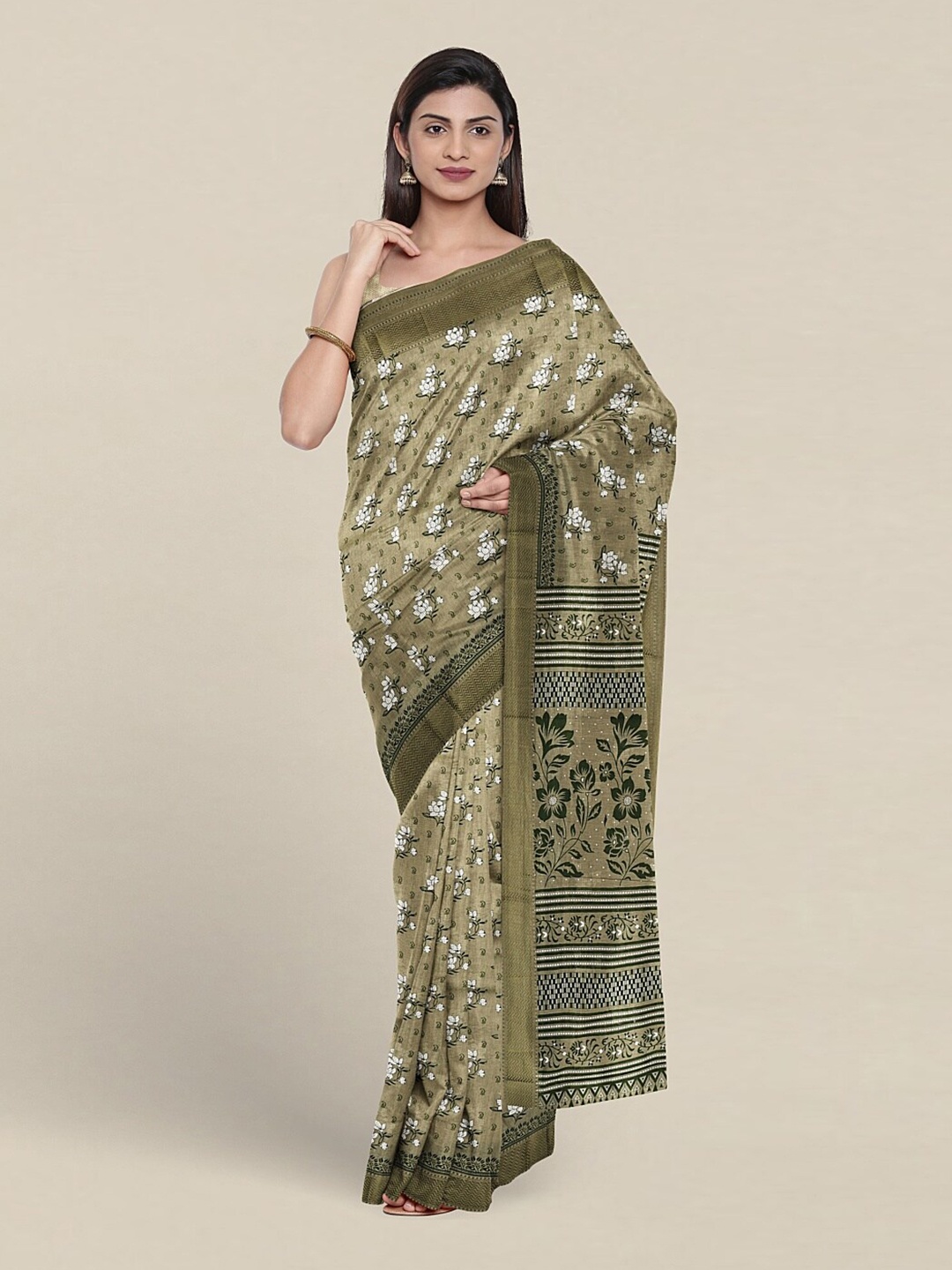 

Pothys Floral Printed Pure Cotton Saree, Green