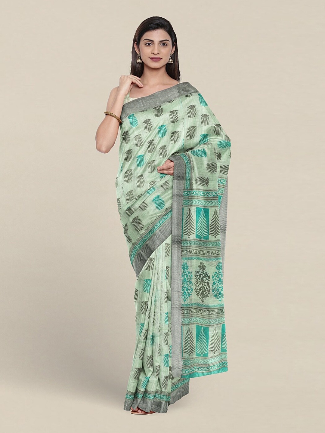 

Pothys Floral Pure Cotton Saree, Green