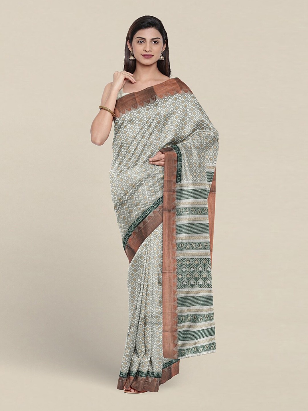 

Pothys Ethnic Motifs Printed Zari Pure Cotton Saree, Green