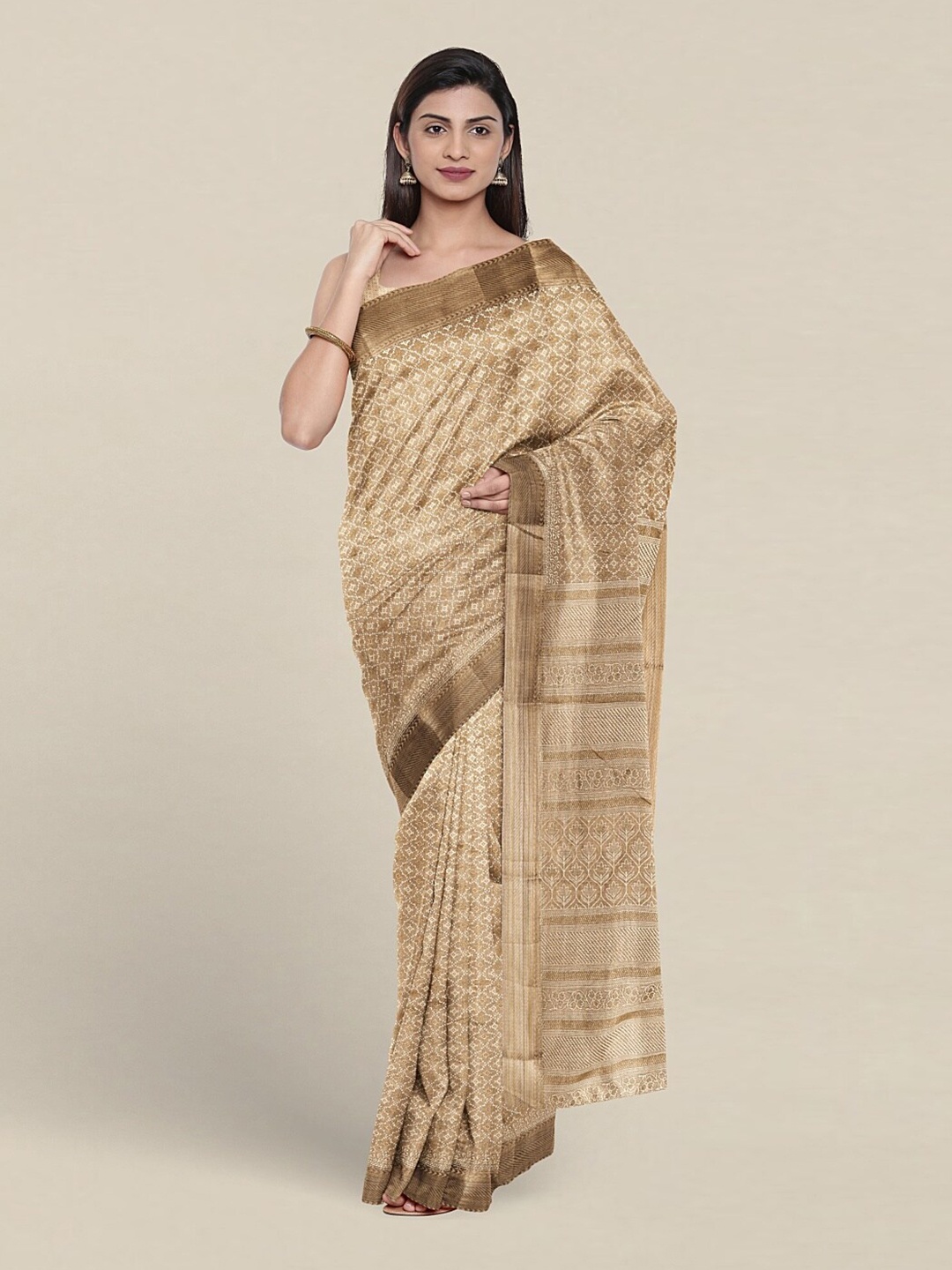 

Pothys Ethnic Motifs Printed Pure Cotton Saree With Blouse Piece, Gold
