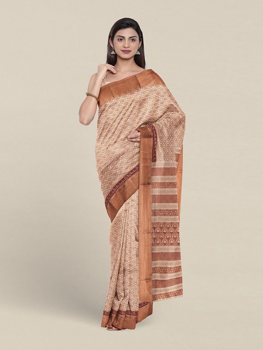 

Pothys Floral Printed Pure Cotton Saree, Peach