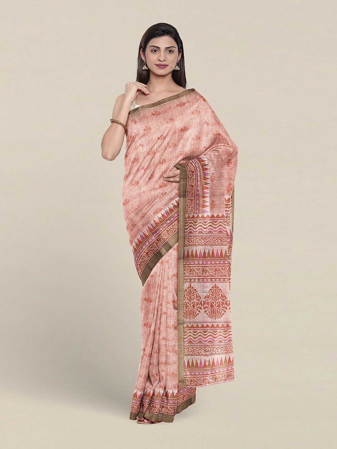 

Pothys Floral Zari Detailed Pure Cotton Saree, Peach