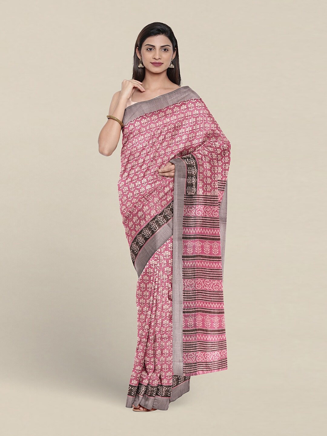 

Pothys Floral Printed Pure Cotton Saree, Pink