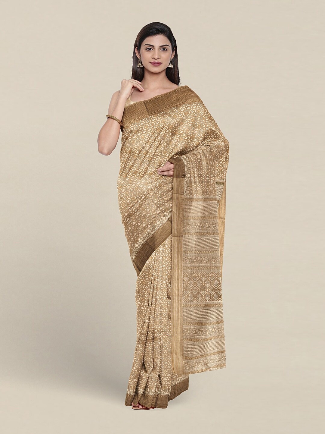 

Pothys Ethnic Motifs Printed Pure Cotton Saree, Gold