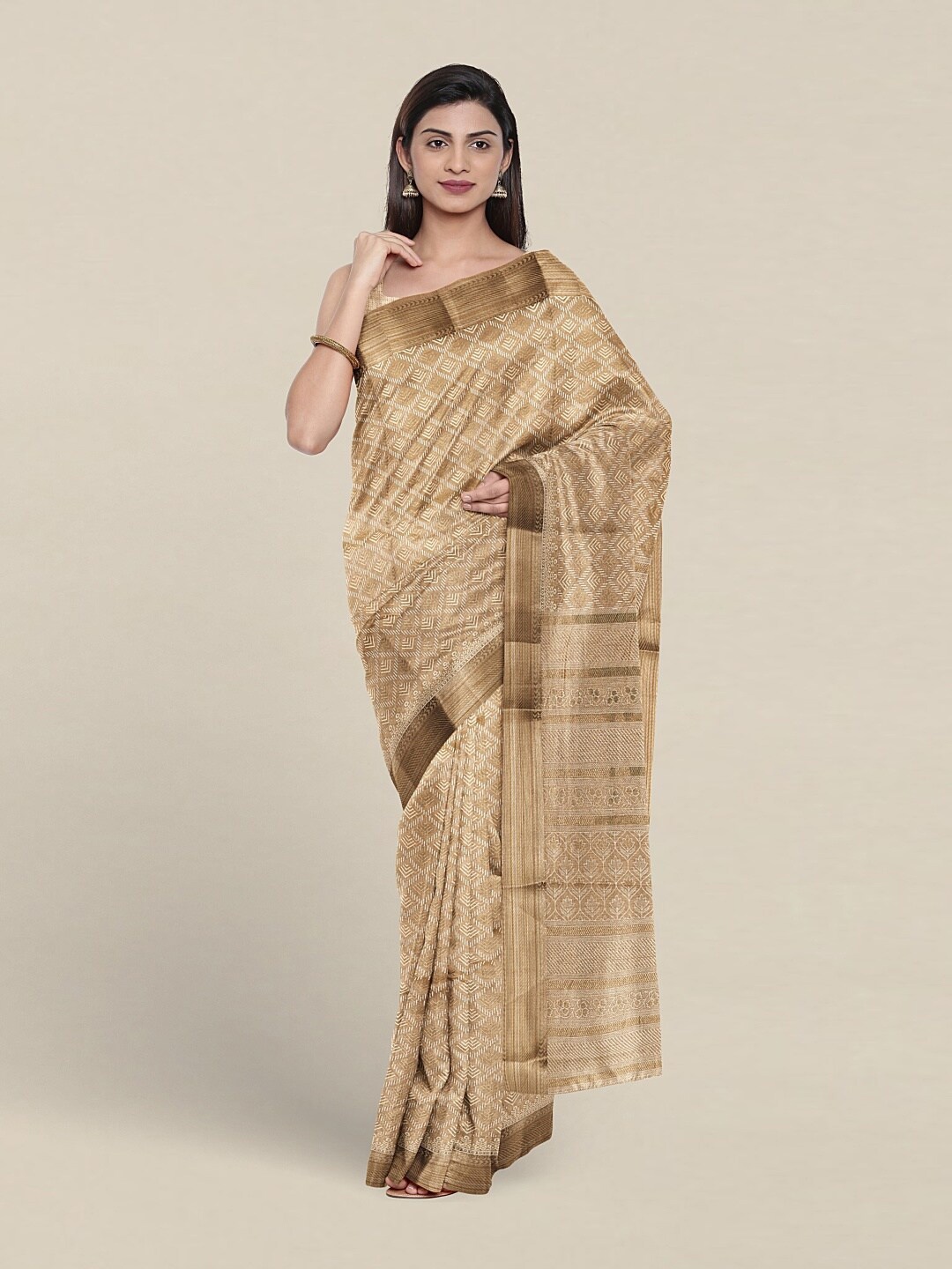 

Pothys Ethnic Motifs Printed Pure Cotton Saree, Gold